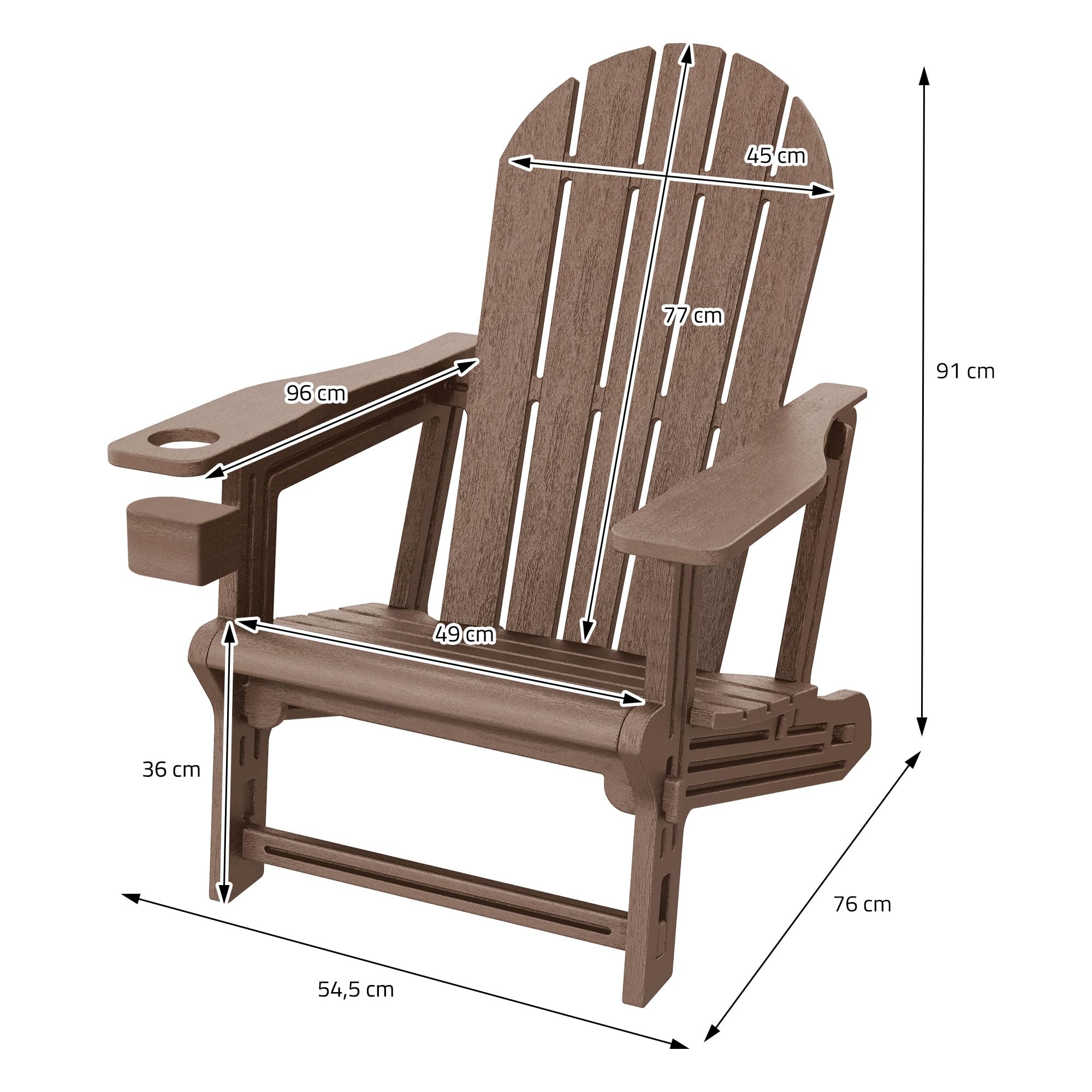 ML-Design Chaise Adirondack Marron avec Porte-Gobelet Intégré, Siège de Jardin en Plastique HDPE Aspect Bois, Résistant aux Intempéries, Montage Facile, Fauteuil Extérieur pour Terrasse Patio Balcon