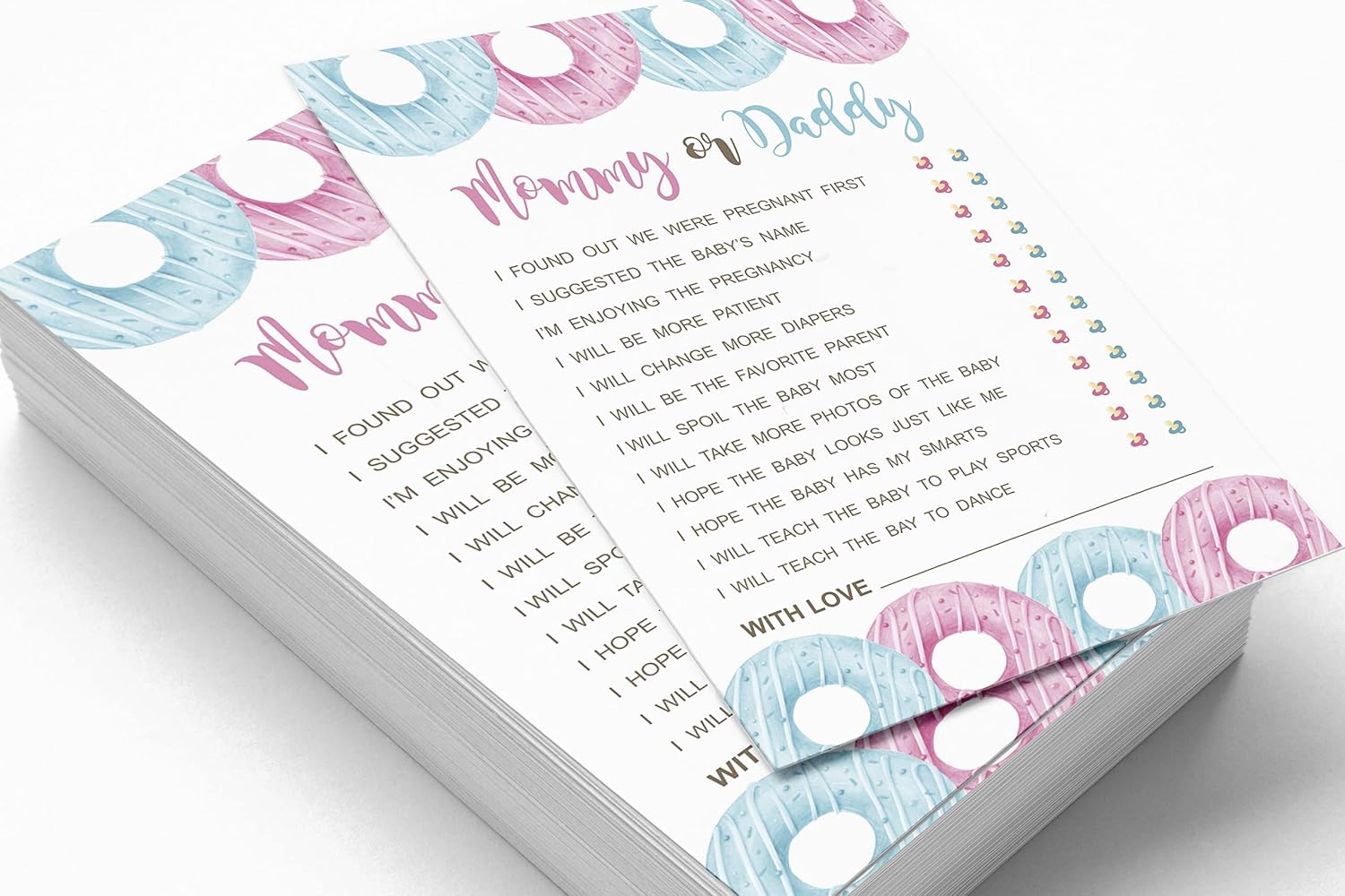 Inkdotpot Mommy Or Daddy Who said it Game He Or She Donuts Set Of 50 Fun Baby Shower Game Party Supply - Image 4