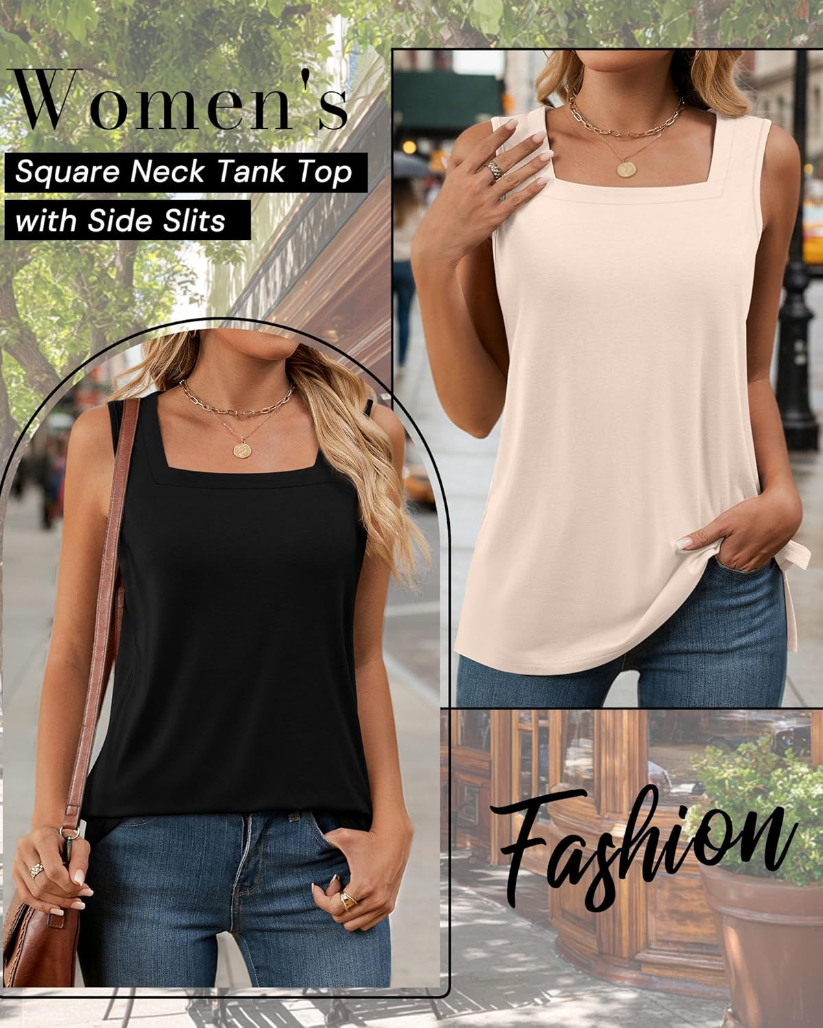 Huukeay 3 Pack Summer Women's Tank Tops Sleeveless Shirt Casual Loose Fit Square Neck Tank Top with Side Slits - Image 6