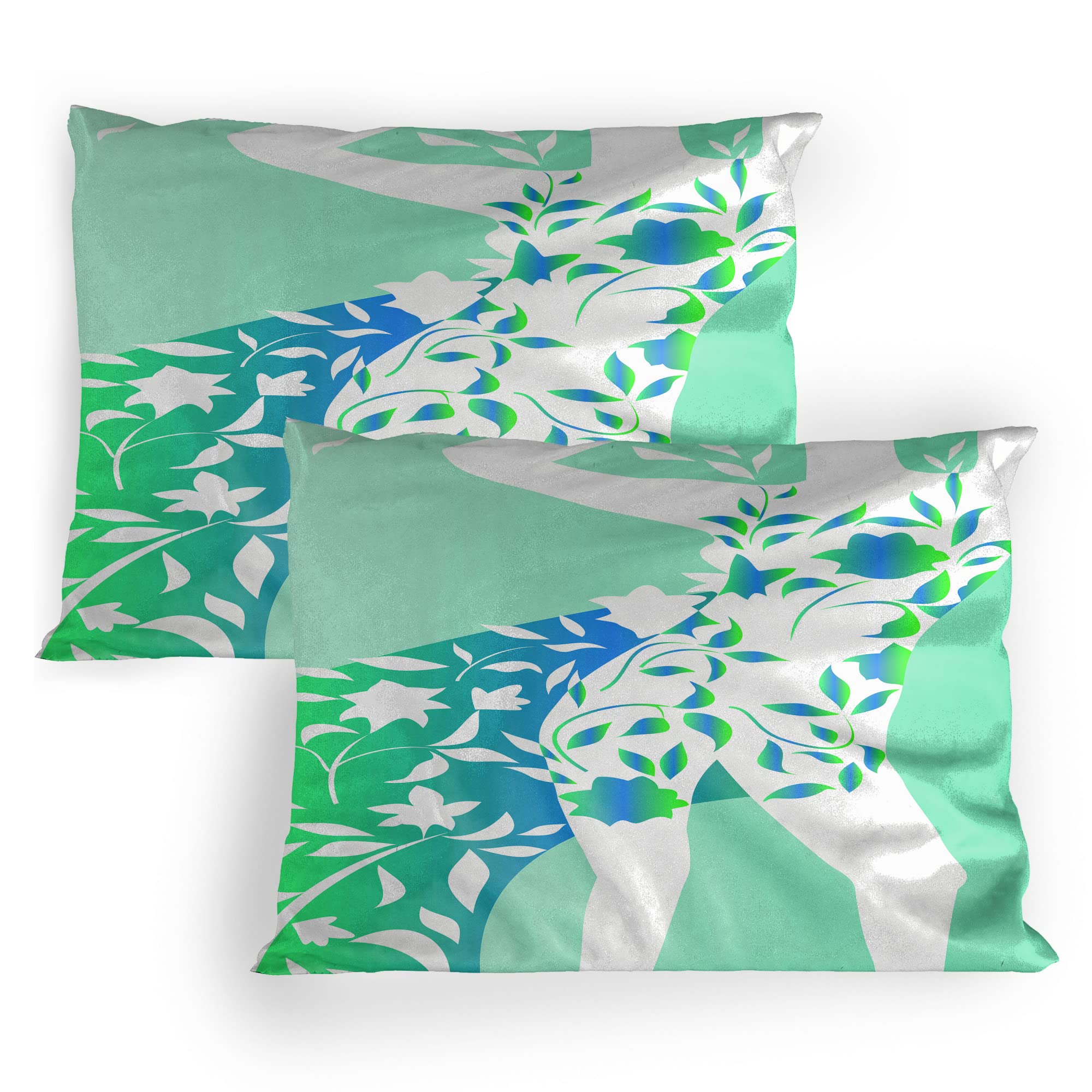 Ambesonne Floral Pillow Sham Set of 2, Fashion Woman Girl Body with Flower Petal Leaves Modern Design Model Image, Quality Microfiber Bedding Item for All Seasons, 36