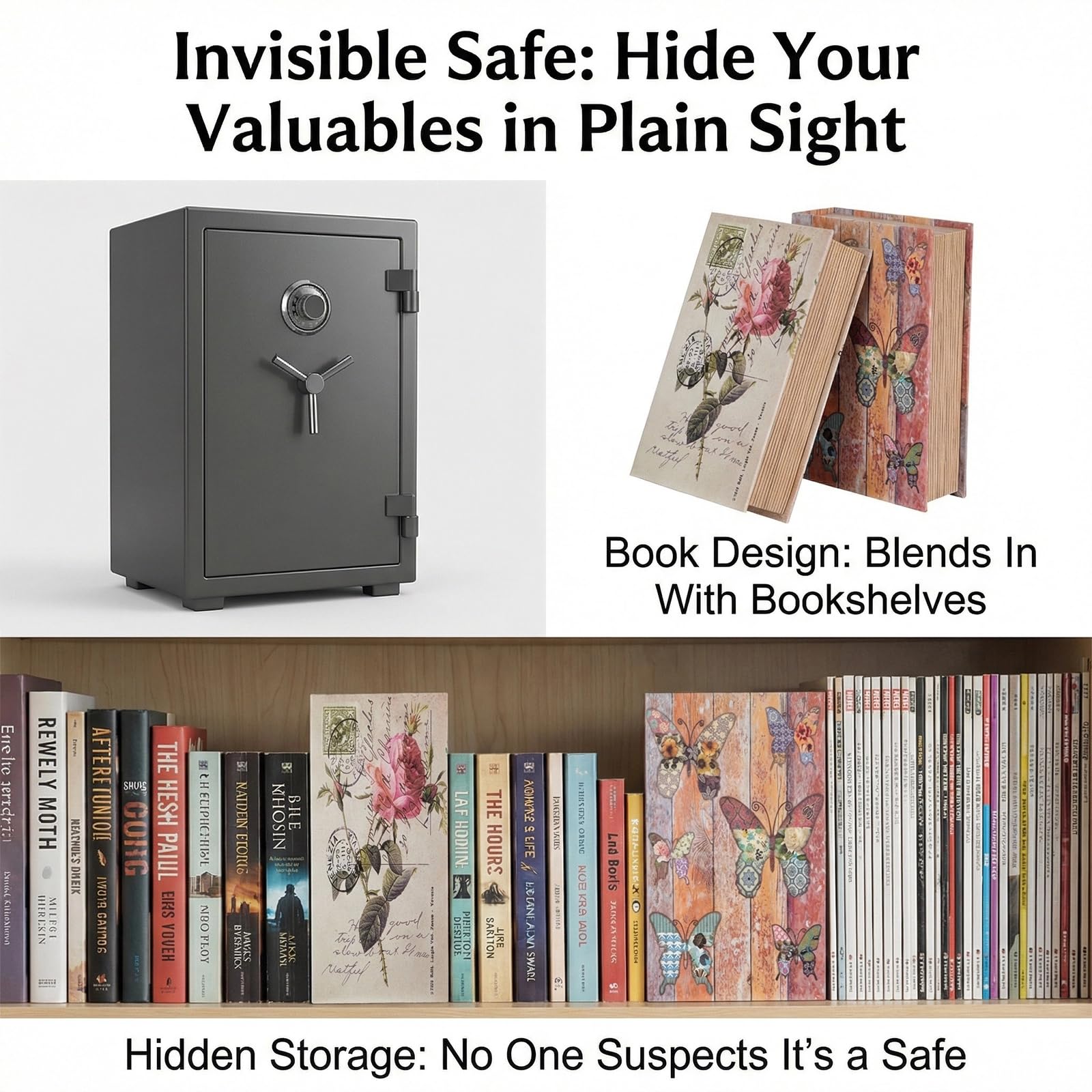 2 Stück Buchtresor Kreativ, Buchsafe mit Schlüssel, Versteckter Safe, Dekobuch mit Stauraum, Buch Safe für Geld, Schmuck, Schlüssel, Bücher Aufbewahrung, 18 x 11,5 x 5,5 cm
