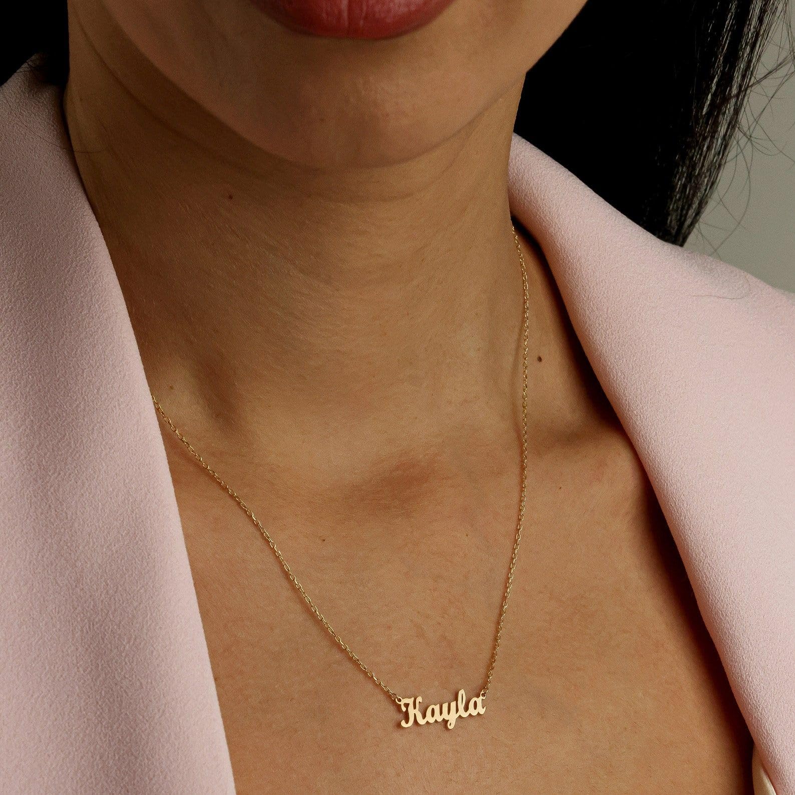 18k oro collar con nombre, personalizado minimalista caligrafía plata de ley Navidad