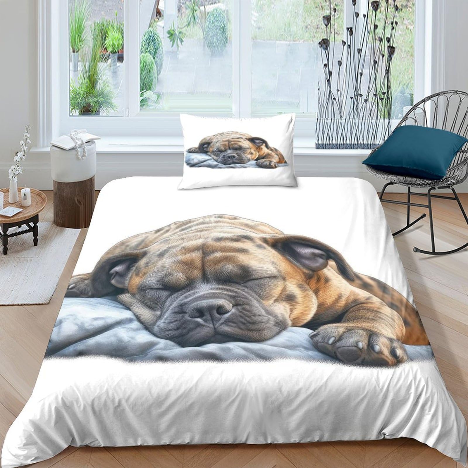 Qpirinmex Boys Staffordshire Bull Terrier 3D Printed Quilt Cover Cute Dog Design Duvet Cover Set Bedding Set,Soft Microfiber,Hidden Zipper And Girls Single（135X200cm）