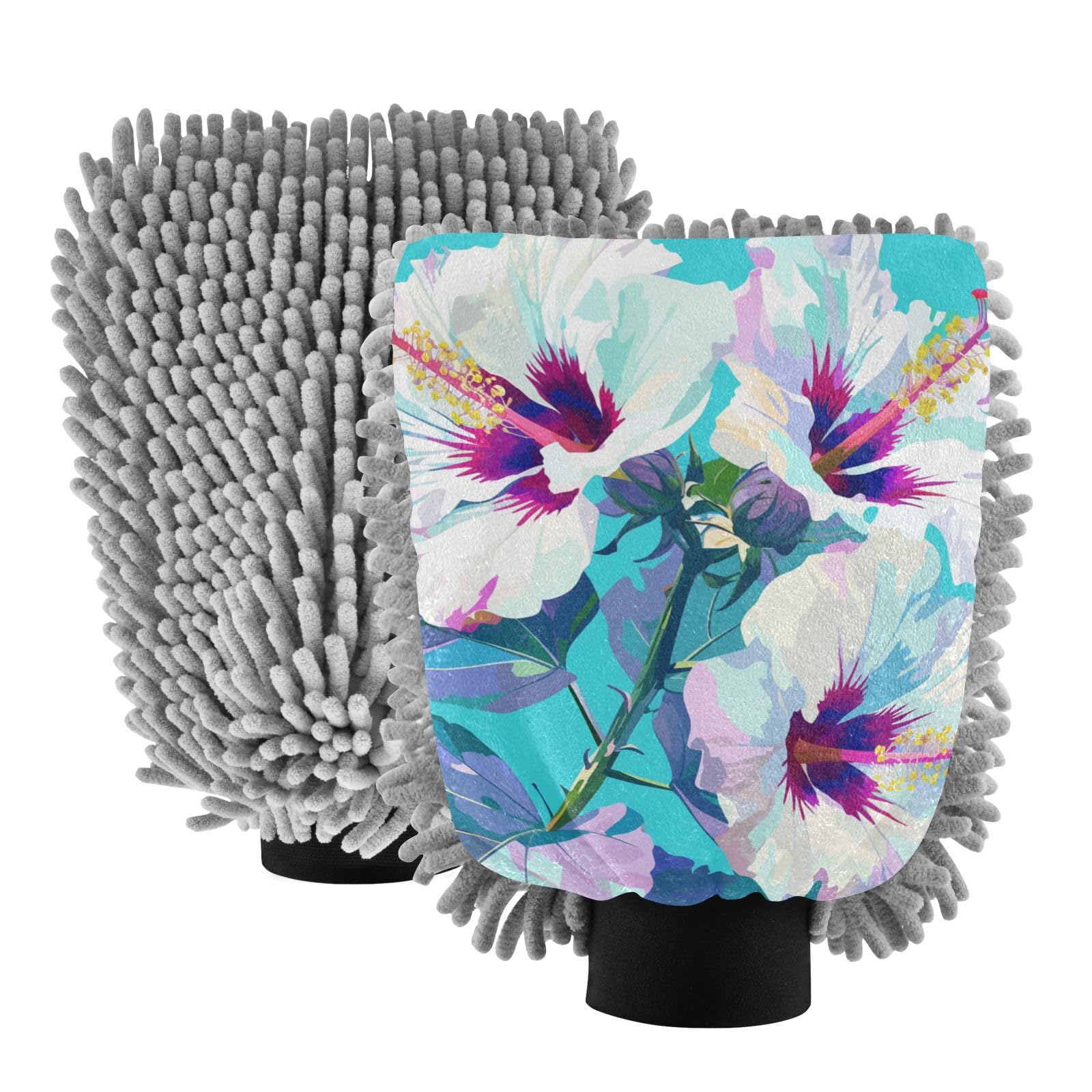 Sweet Mint Green Flowers Microfiber Car Wash Mitt Non Scratch Wash Mitts for Cars Car Washing Drying