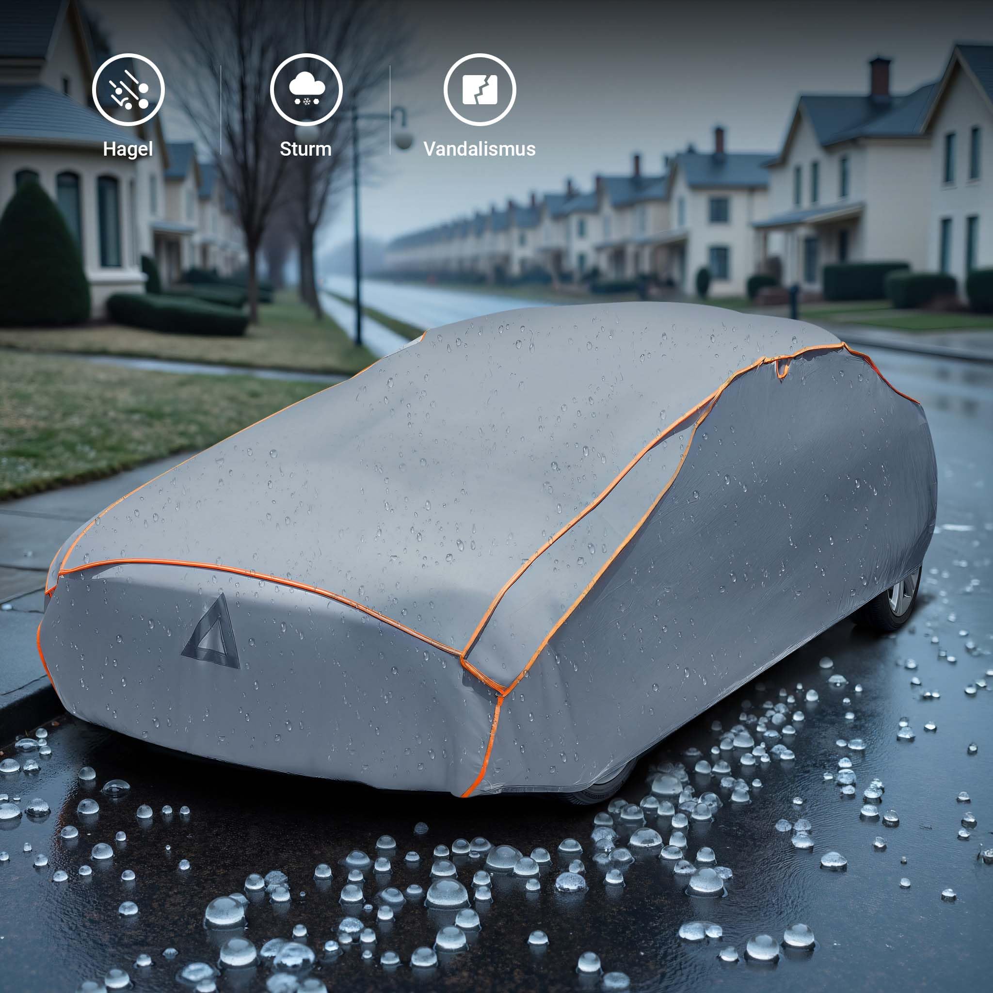 XPOtool Vollgarage für Auto Größe L 482x178x119cm Schutz vor Hagel, wasserdicht, lackschonend, Autoabdeckung mit Luftschlitzen, Reflektoren, Spanngurten