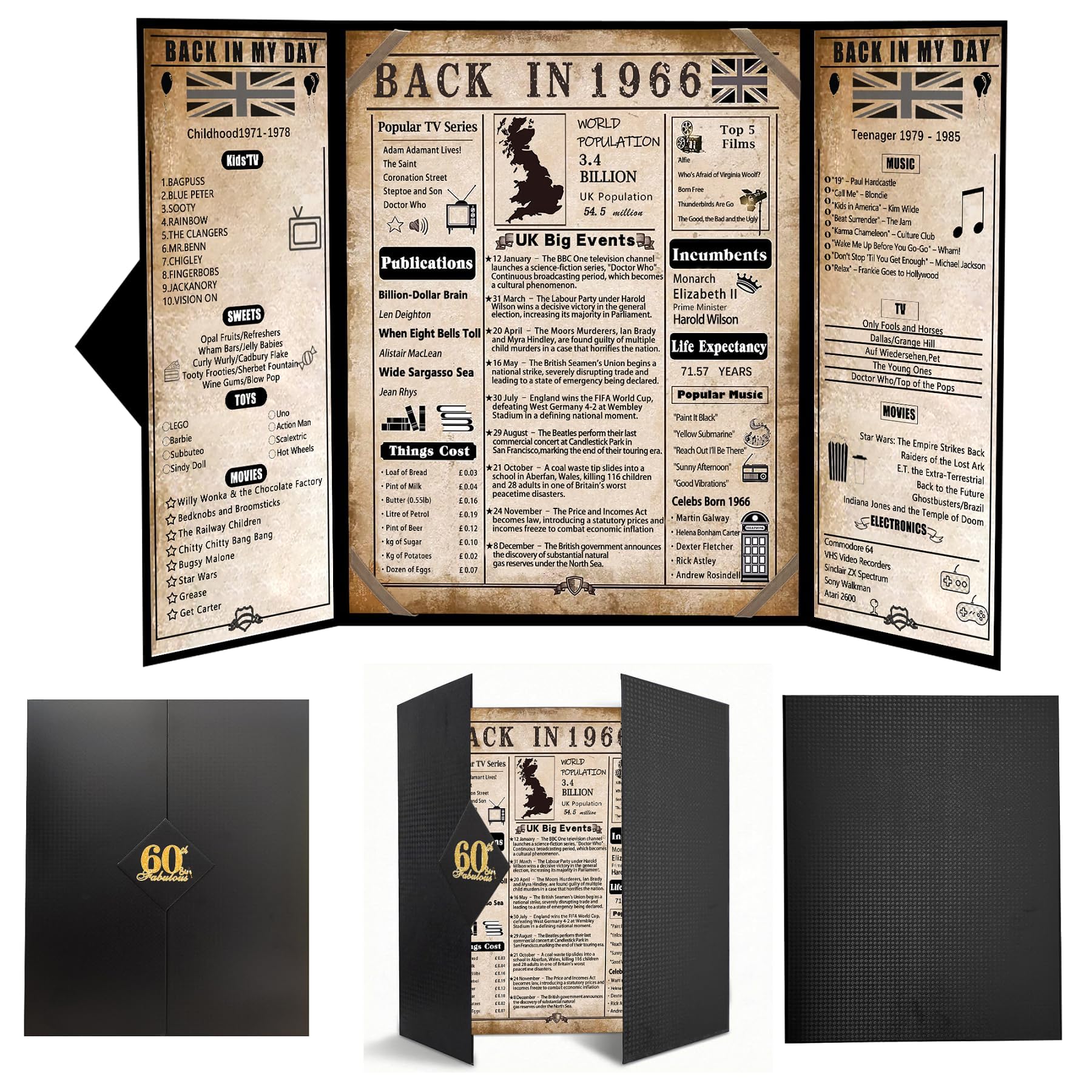 Back In Men's Black - 60Th / 1966 60Th Birthday Gifts For & Wo, Black Tri-Fold Poster