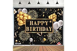 Saliyaa 7x5ft Black & Gold Happy Birthday Banner Backdrop