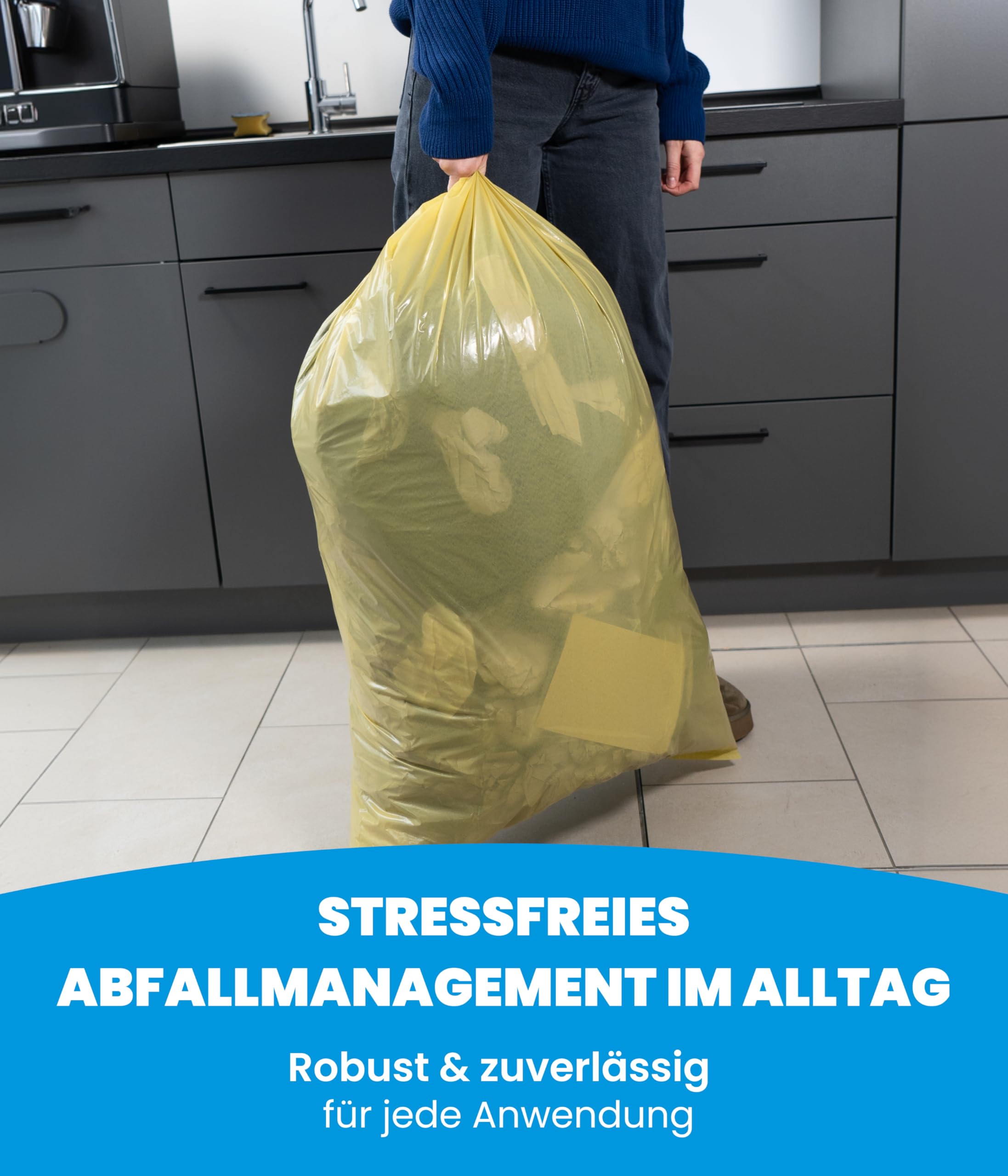 Hygiene Guru® Abfallsäcke 120L (Gelb) [250 Stück] - Extra reißfeste Müllsäcke für Haushalt und Gewerbe - Stabil und belastbar, ideal für große Abfallmengen - Müllsäcke 120 Liter reißfest