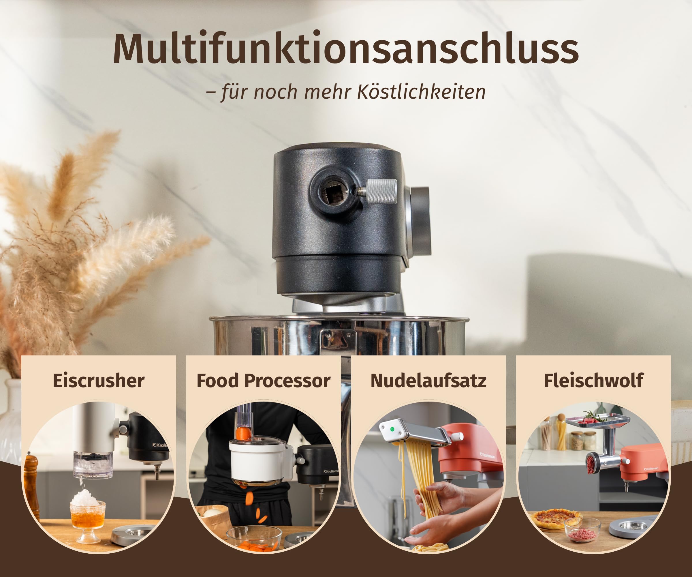 Küchenmaschine, Knetmaschine für Brotteig,Ganzmetallgehäuse,8 Stufen mit Timer,5 L Schüssel, 4 Edelstahl-Aufsätze (Schwarz)