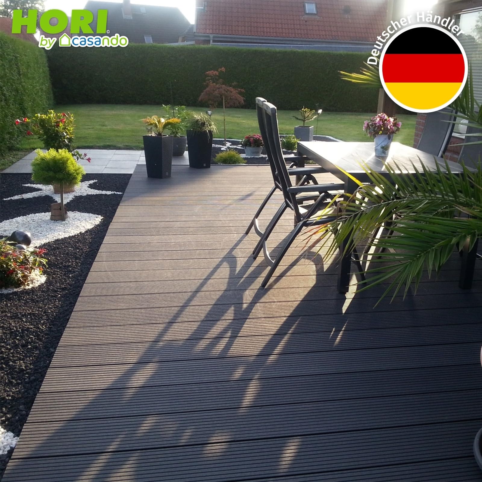 HORI WPC Terrassendielen Komplettset XXL Massiv Diele BPC Komplettbausatz Inkl. Unterkonstruktion 28x50 mm & Clips, Wetterfest, pflegeleicht & rutschhemmend
