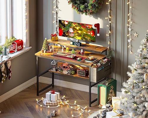 Miniatura 5 de ODK Escritorio de computadora de 39 pulgadas con soporte ajustable para monitor (3.2 pulgadas, 4.3 pulgadas, 5.5 pulgadas), escritorio de juegos