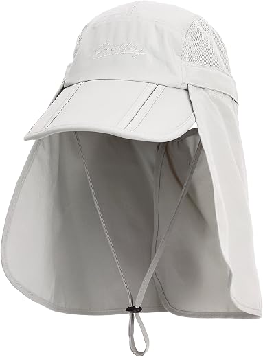 WANYING Unisex Casquette de Safari avec Extra Longue Protection du Cou Chapeau de Soleil Baseball Extérieur Pliable 360° Anti-UV Anti-moustiques...