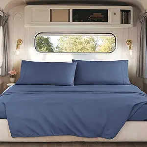 Nestl Navy Blue Short Queen Sheets for RV, Hotel Luxury RV Queen Sheets Set, 4 Piece Fitted Bed Sheet Set and Pillowcases, Super Soft, Wrinkle-Free, and Breathable Camper Bedding