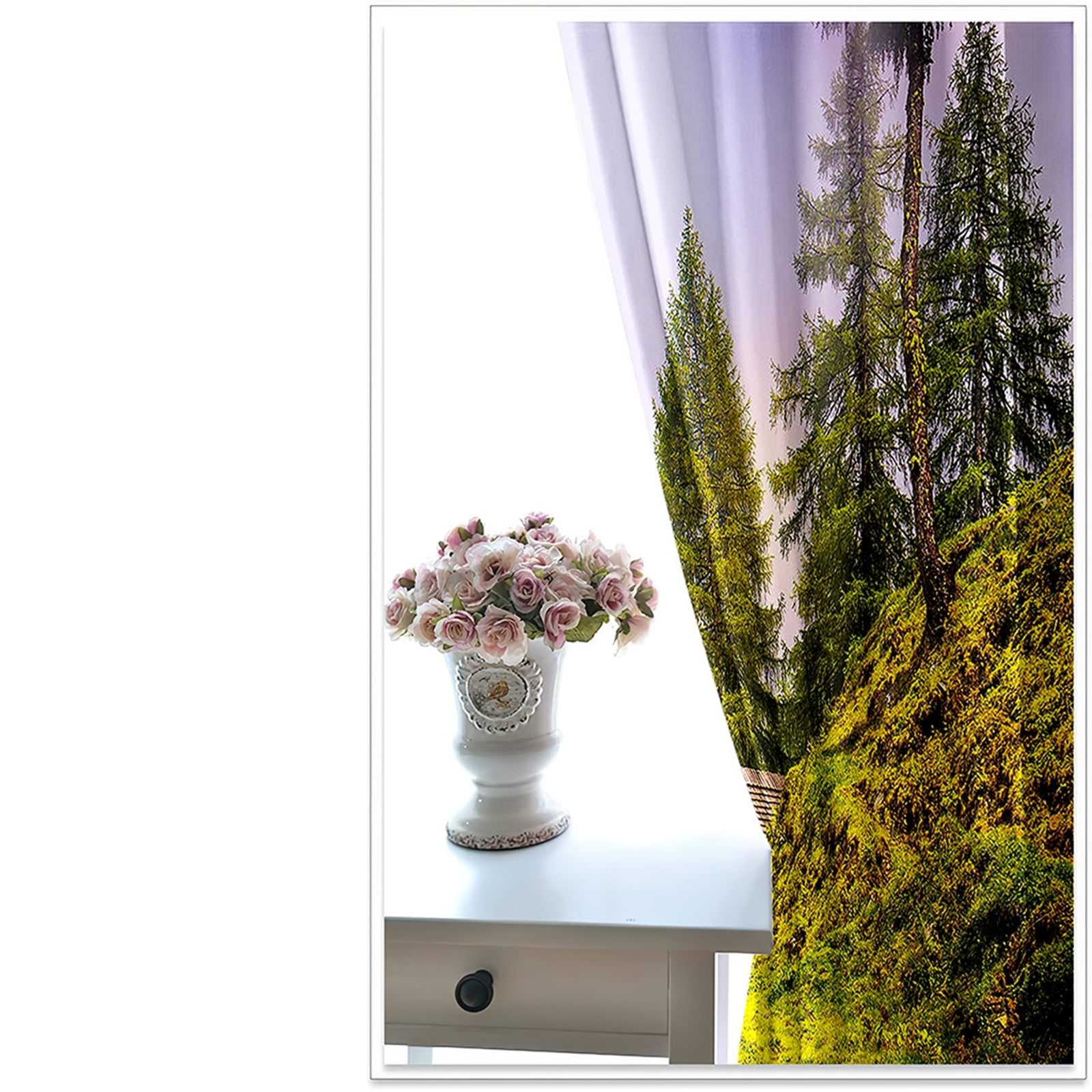 Gardinen Blickdicht 214 cm Lang, Verdunkelnde Vorhänge mit Ösen 2er Set Grün Lila Berg Blockhütte und Bäume Landschaft Vorhang für Wohnzimmer Schlafzimmer Kinderzimmer, 86x214 cm(BxH)