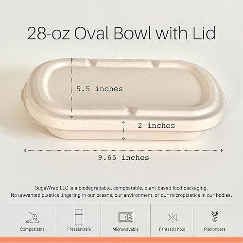 Miniatura 9 de Recipientes desechables de 48 onzas con tapas, bambú biodegradable ecológico y caña de azúcar, resistentes y a prueba de fugas, aptos para