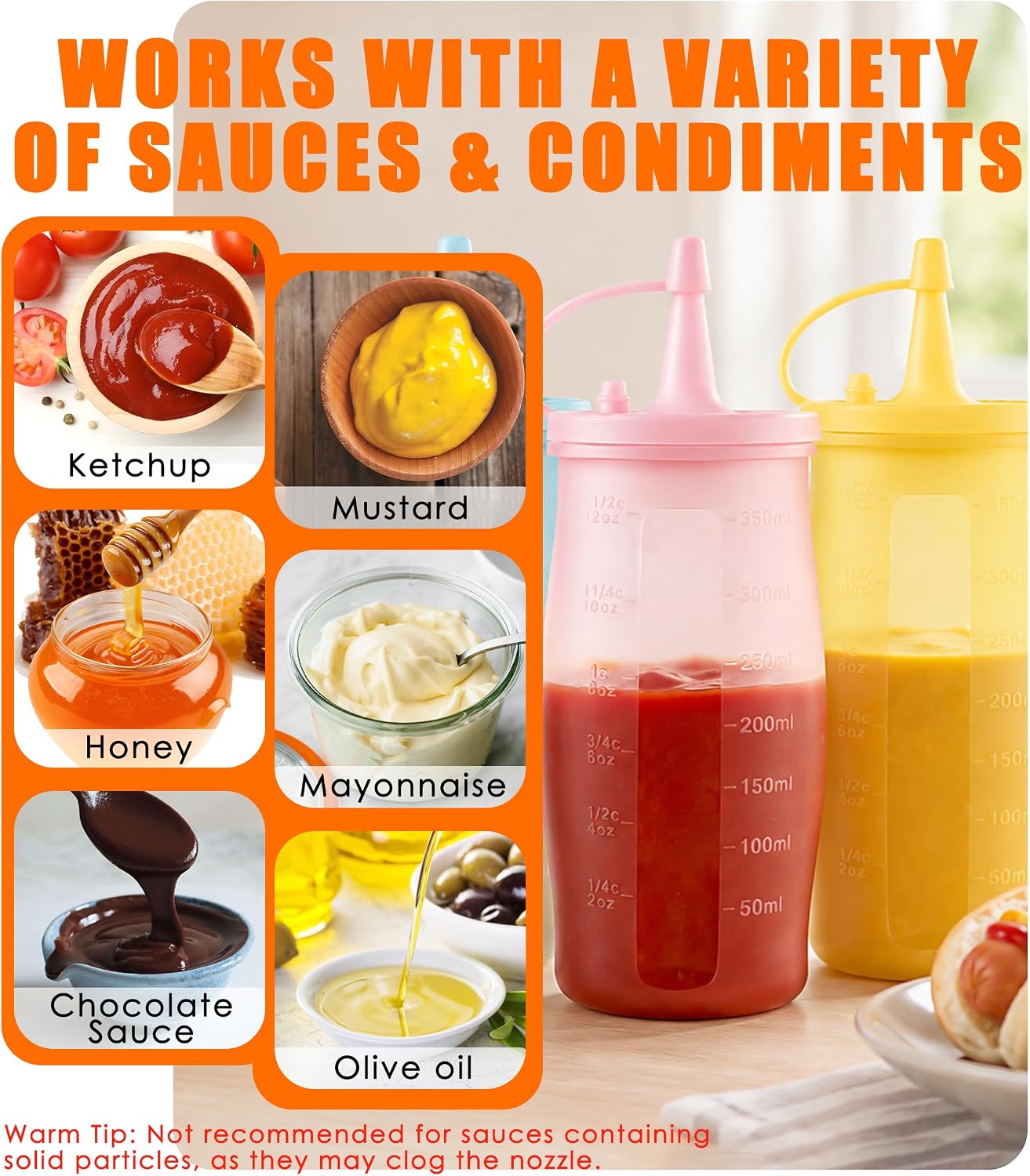 3 Pack Silicone Condiment Squeeze Bottles, 12 oz Sauce Bottles