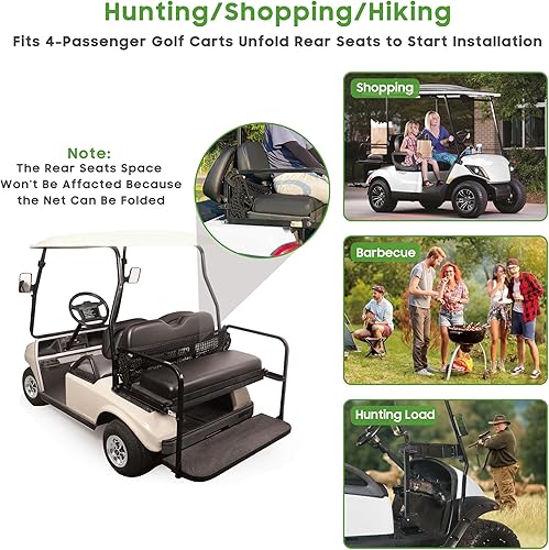 Miniatura 5 de 10L0L Red de carga para carrito de golf de 4 pasajeros para Yamaha, Club Car DSPrecedent, EZGO TXTRXV, red de almacenamiento elástica ajustable,