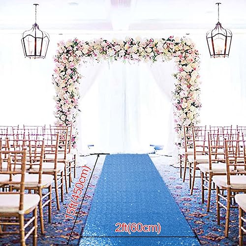 Miniatura 2 de DUOBAO Camino de pasillo de lentejuelas azul marino de 2 x 15 pies para decoración de ceremonia de boda, decoración de alfombras al aire libre,