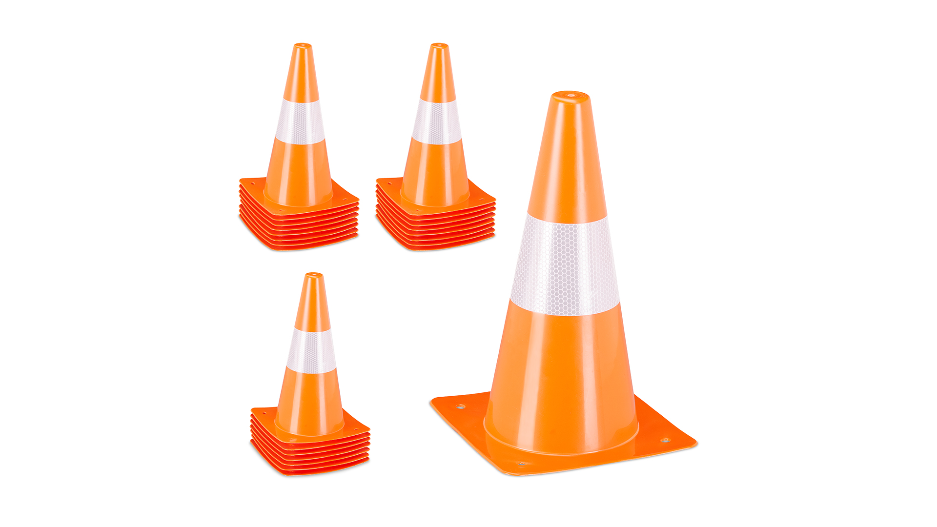 Relaxdays pylonnen set van 32, voetbal, hondentraining, reflecterende verkeerskegel, 30 cm hoog, markeringskegel, oranje Relaxdays pylonnen set van 32, voetbal, hondentraining, reflecterende verkeerskegel, 30 cm hoog, markeringskegel, oranje