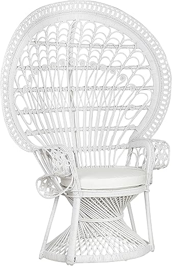 Outdoor/Indoor Pfauensessel aus Rattan weiß mit Sitzkissen Boho Stil Emmanuelle