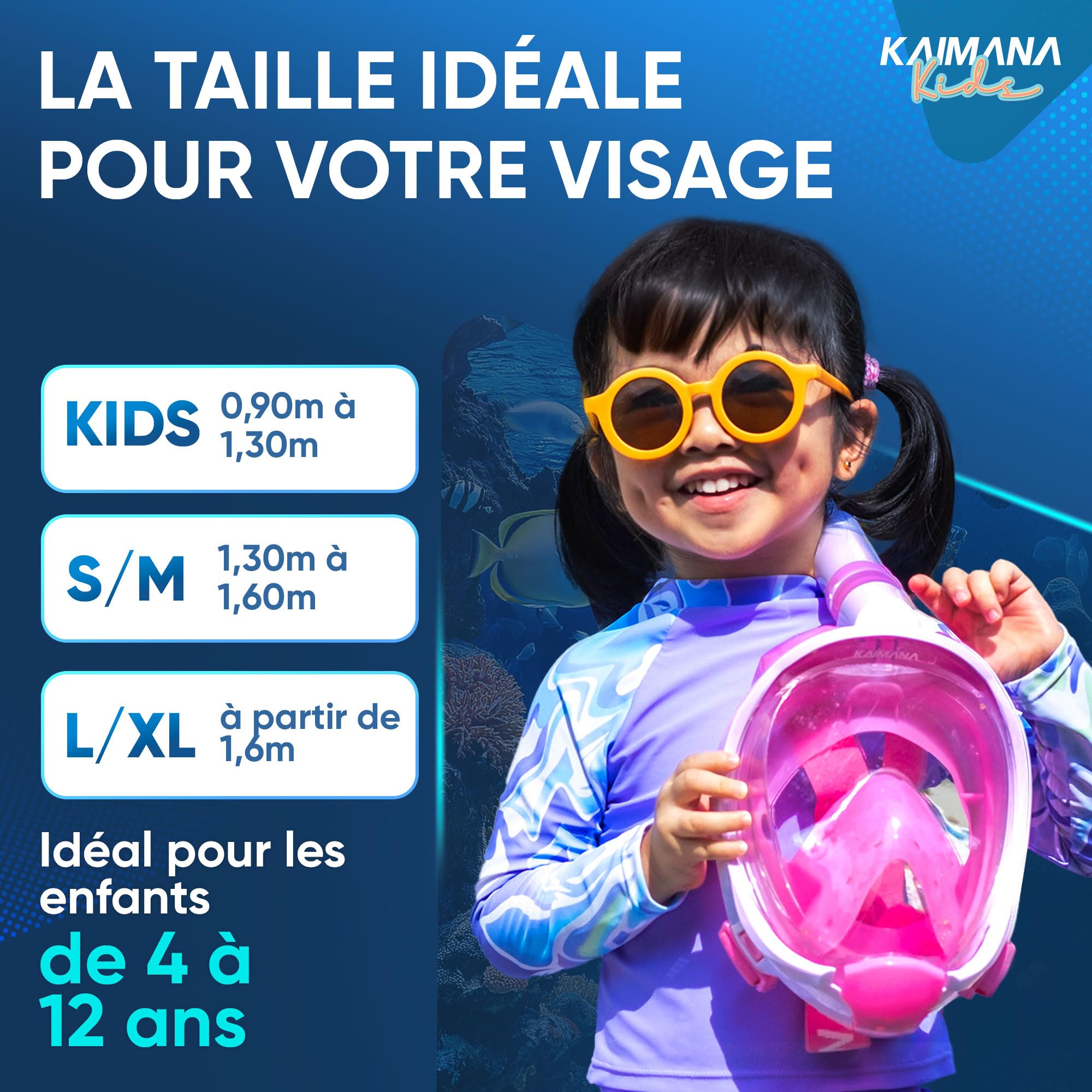 KAIMANA® Masque Plongée Adultes et Enfantes | Snorkeling Intégral Anti-Buée CO2 Safe | Tuba Adulte | Sac de Transport Inclus