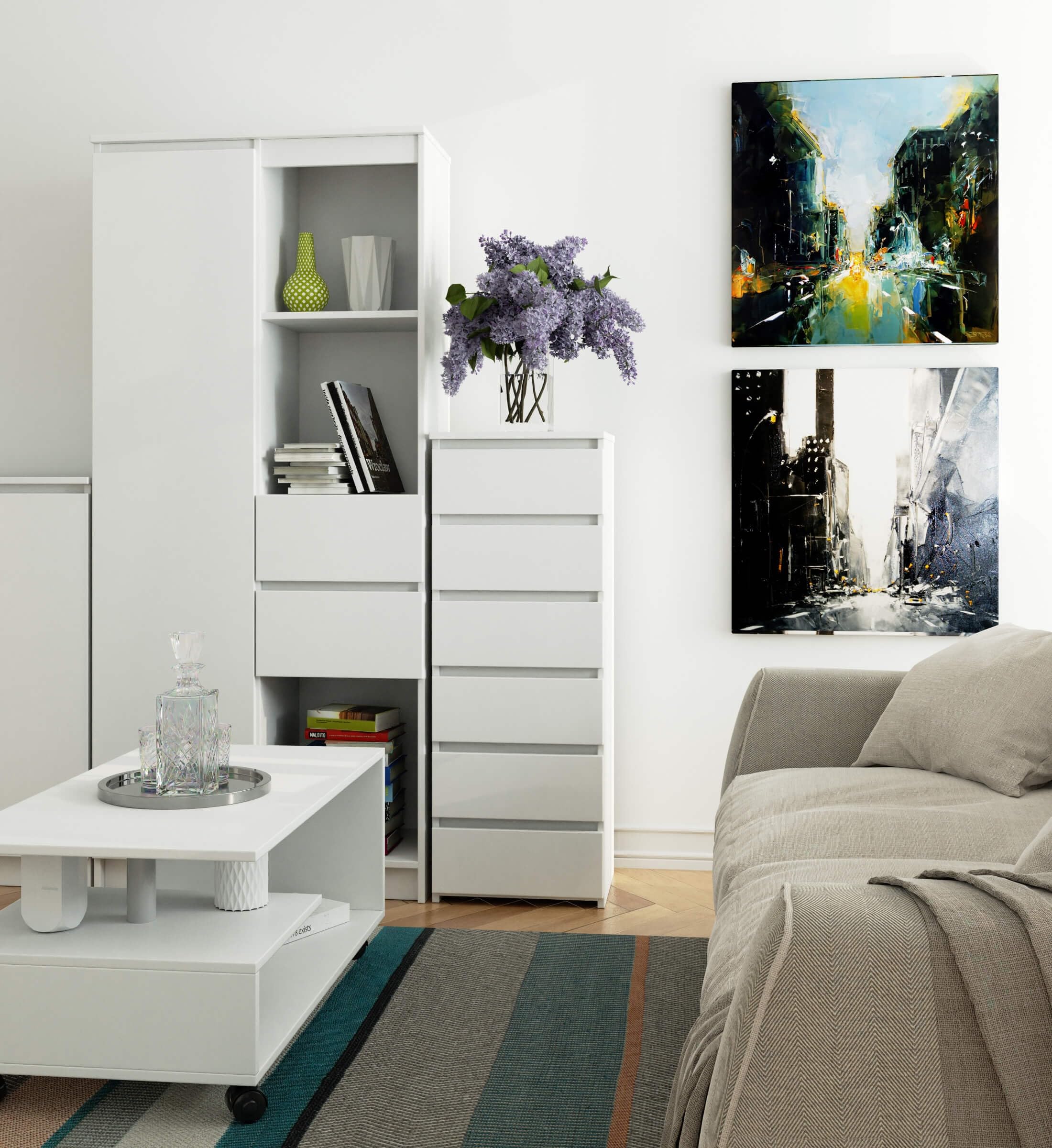 AKORD | Cassettiera a 6 Cassetti | Credenza Alta | Moderna Mobiletto per Soggiorno Sala da Pranzo Camera da Letto Corridoio Bagno | Armadio Cameretta | 35x40x109 cm | Bianco