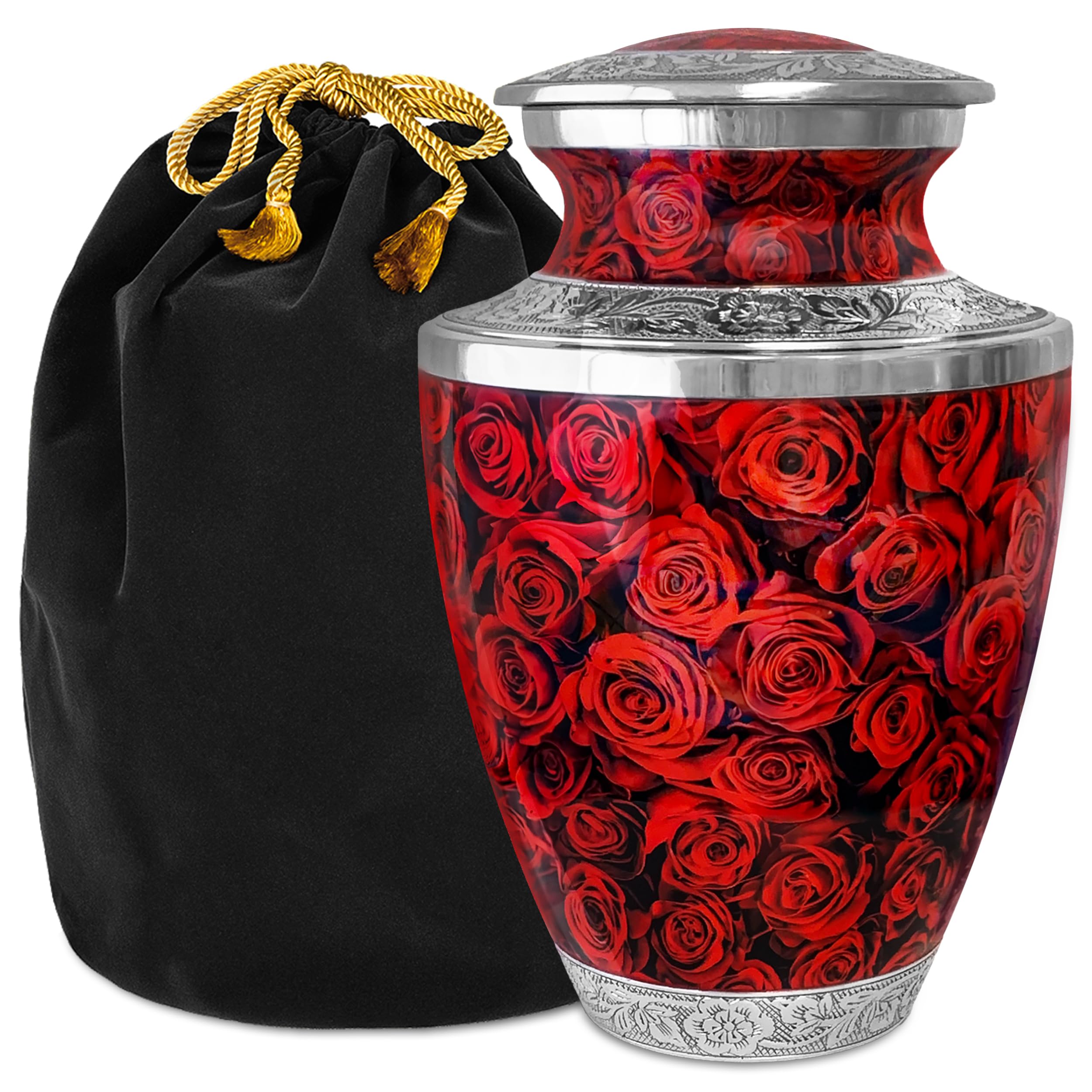 Red Rose Urn for Human Ashes – Large Cremation Urn for Adult Women – Floral Memorial Urn for Display or Burial, Tribute of Eternal Love and Devotion