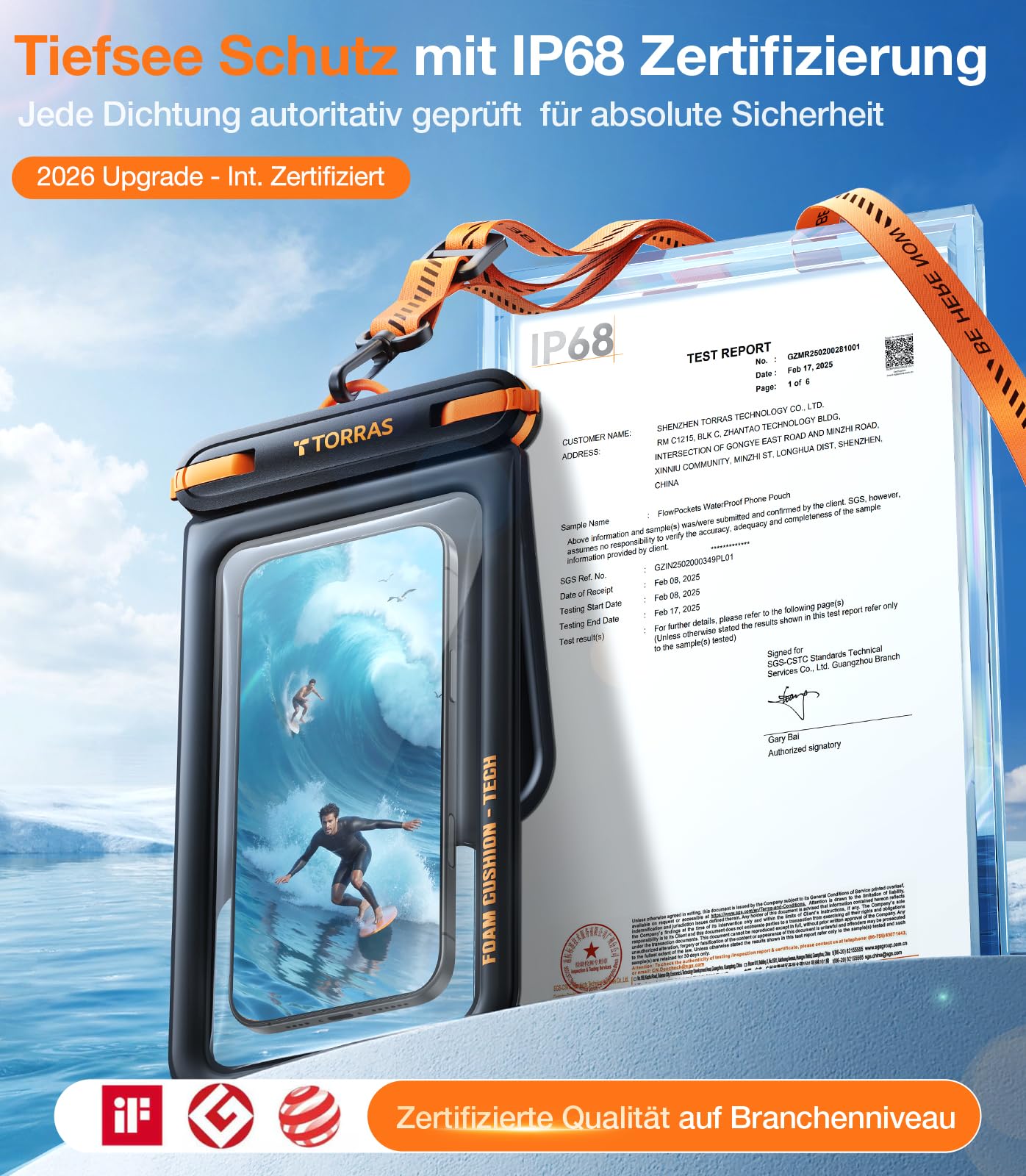 TORRAS IP68 wasserdichte Handyhülle [Doppelte Taschen], Unterwasser Handyhülle Wasserfeste Handytasche, 500g Maximaler Auftrieb, Ideal für Tiefsee-Tauchen, Schwimmen, SUP und Segeln, 7,9 Zoll,Schwarz