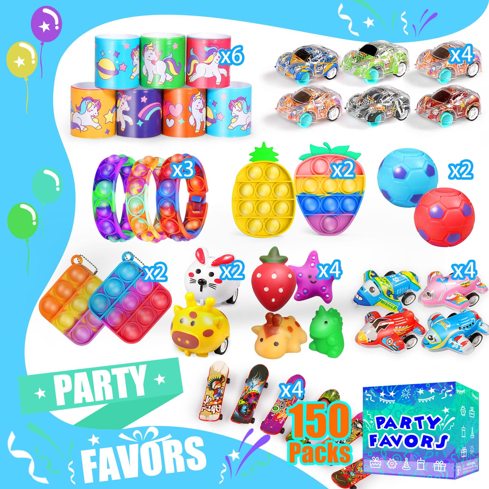 Party Favors for Kids 8-12 4-8, 150-Pack Fidget Toys Bulk, Treasure Box Toys for Classroom, Stocking Stuffers Goodie Bags, Classroom Prizes, Birthday Holiday for Boys Girls