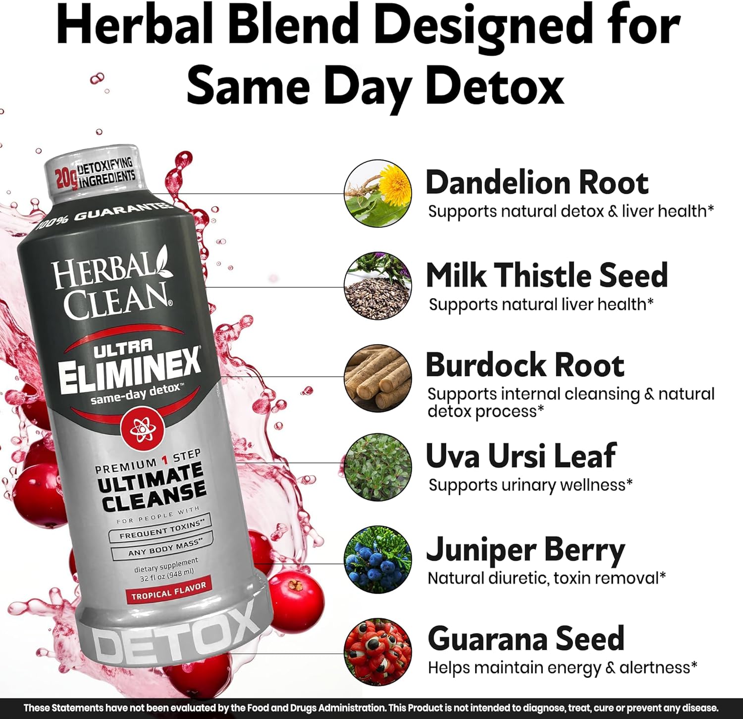 Herbal Clean Same Day Ultra Eliminex Detox Cleanse Drink* (32 fl oz) - Tropical Fruit Flavor Full Body Cleanse Detox Drink with Milk Thistle Seed* for high Toxin*, Vitamin B12 for Men & Women - Image 4