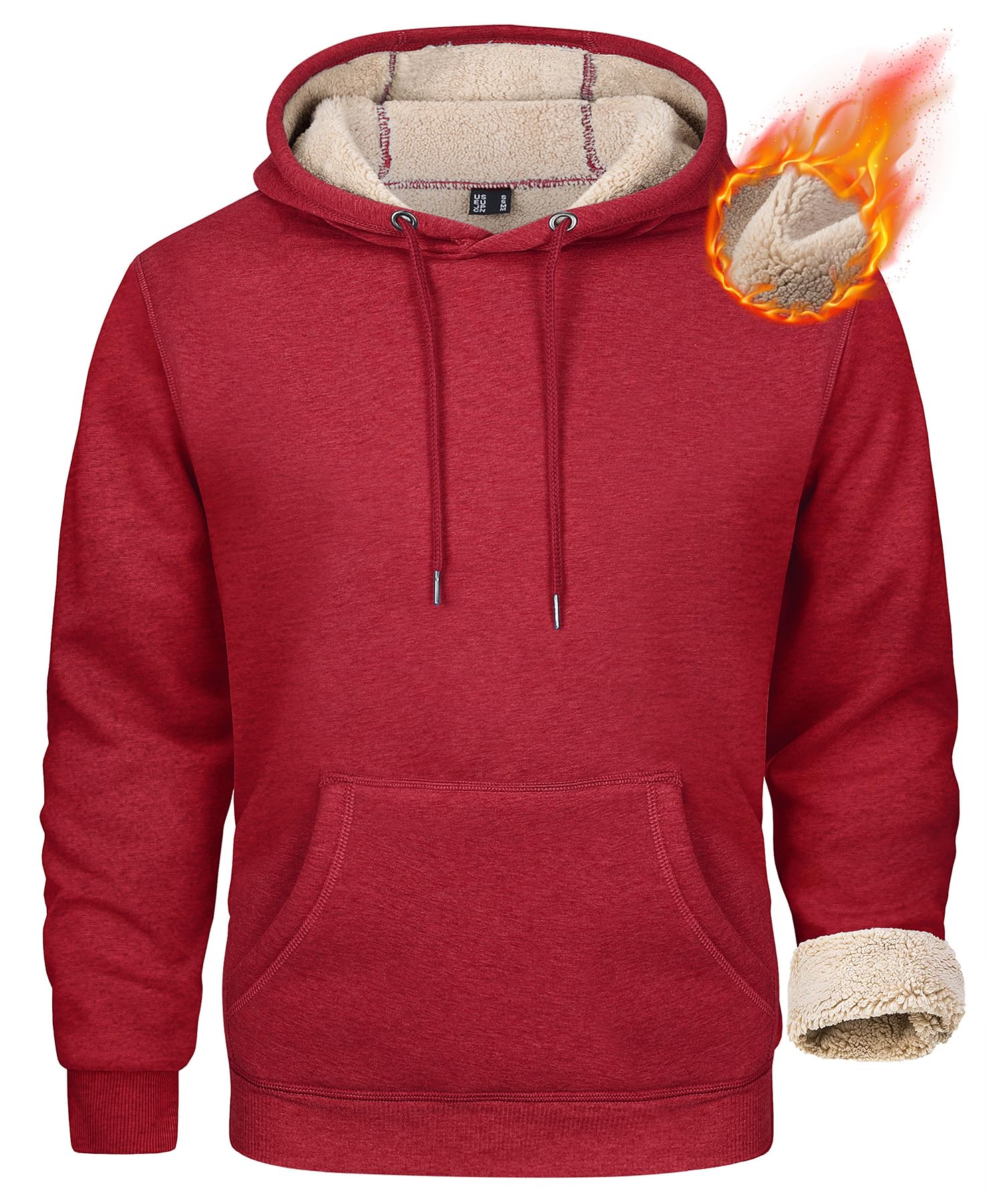 MAGCOMSEN Men's Heavy Hoodie Sherpa Fleece Lined Pullover Thick Winter Hooded Sweatshirt