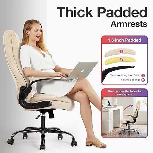 Miniatura 8 de Silla de oficina grande y alta de tela, 400 libras, silla de escritorio ejecutiva resistente con asiento extra ancho, silla ergonómica de cuero con