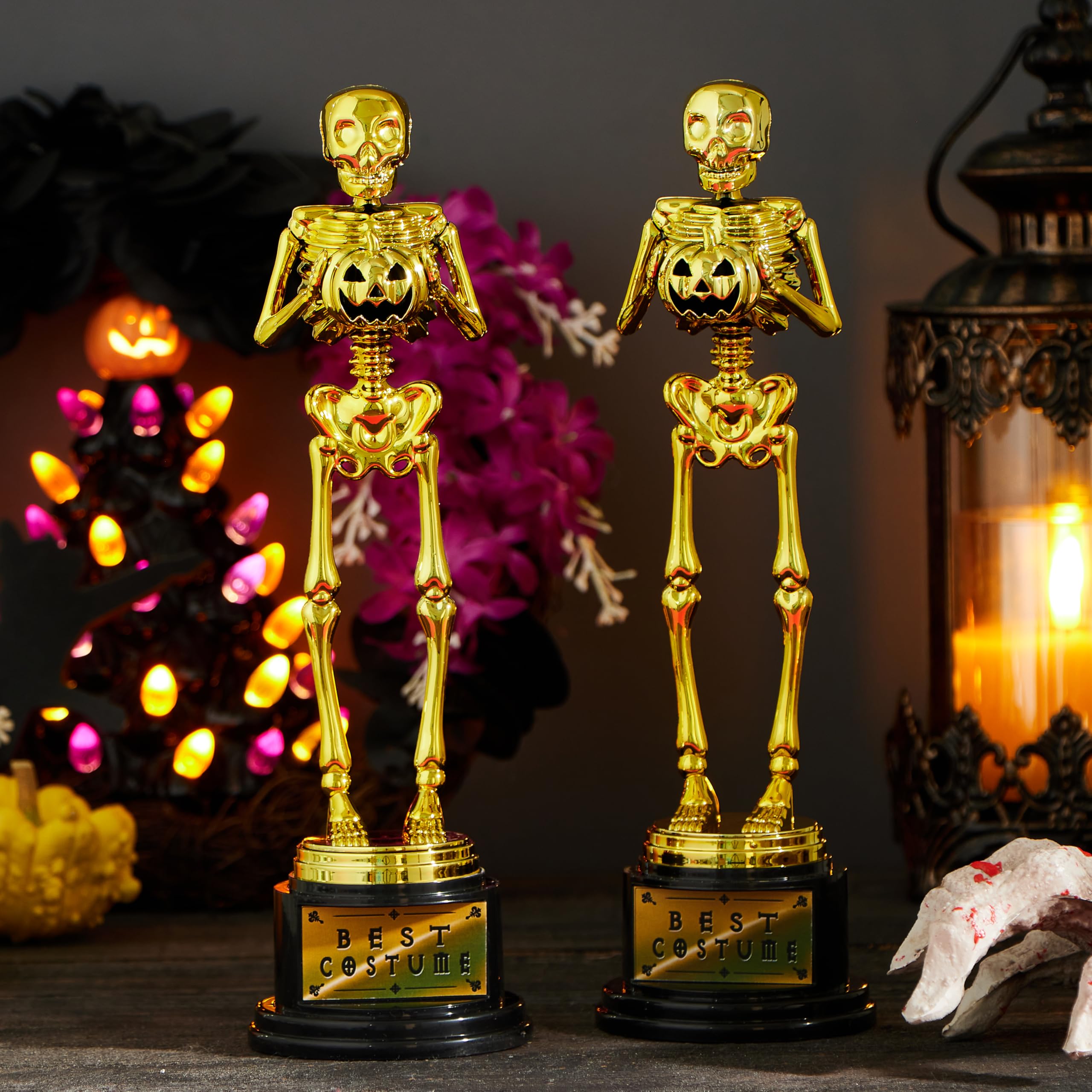 Abaokai Halloween Party Supplies - Golden Best Costume Skeleton Medals Adults Contest Awards Prizes, Skeleton Costume Contest Trophy Awards, Halloween Party Favors