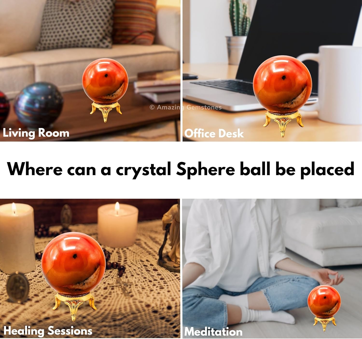Amazing Gemstone Carnelian Crystal Ball with Stand - 2" Inches Crystal Sphere Meditation Balls for Witchcraft and Decorative Balls