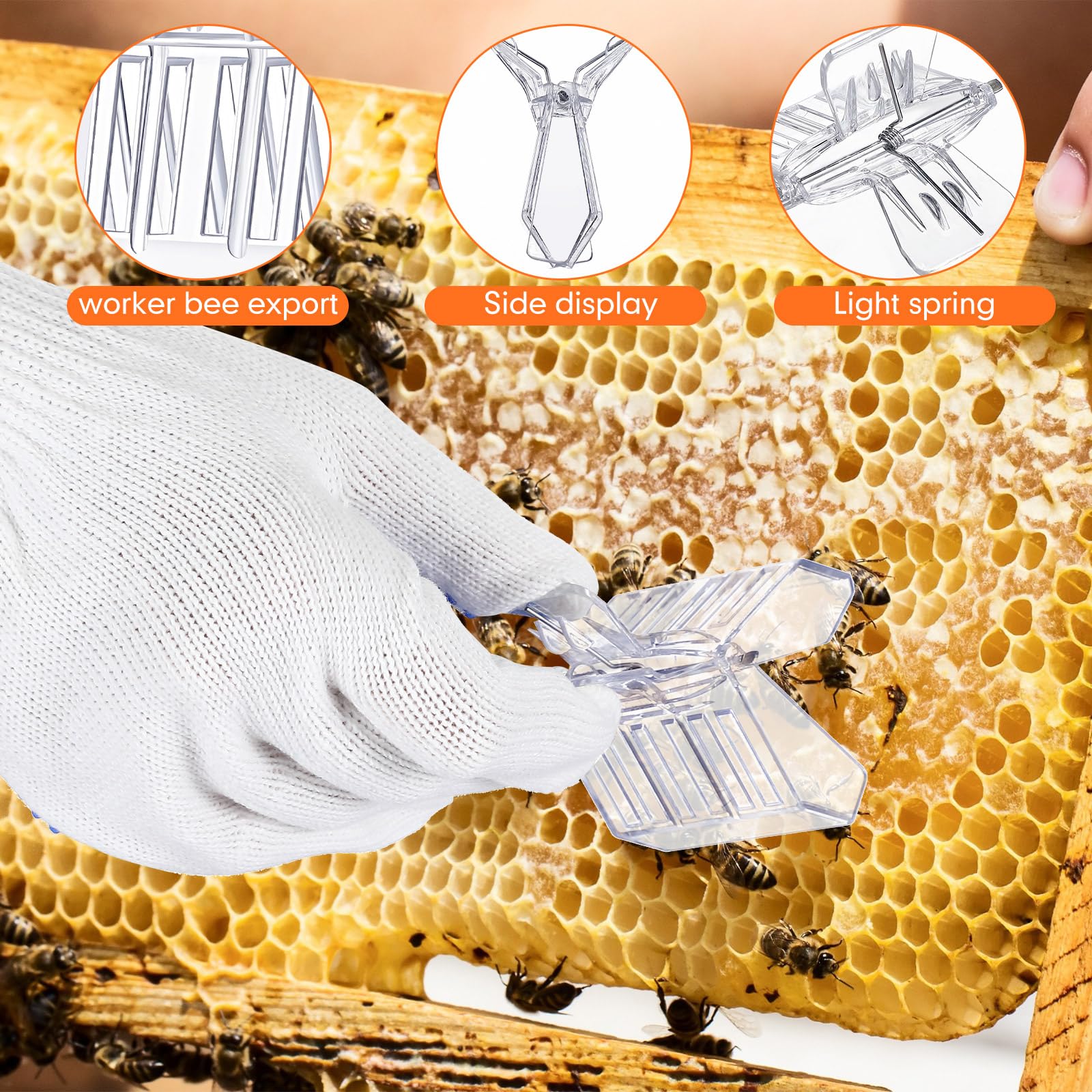 Tandefio El kit de 6 herramientas de apicultura de cosecha de miel incluye colador de miel de acero inoxidable de doble tamiz, agarre de marco, tenedor de destapado, rodillo de aguja para destaponar,