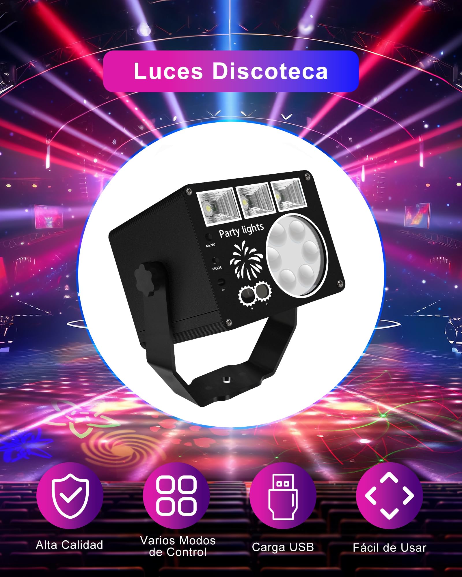 Luces Discoteca, Luz Discoteca con Control Remoto, 3 en 1, Luces DJ de Discoteca, Activadas por Sonido Luz Lámpara de Proyección LED para Casa,Fiesta, Cumpleaños, Bar, Navidad