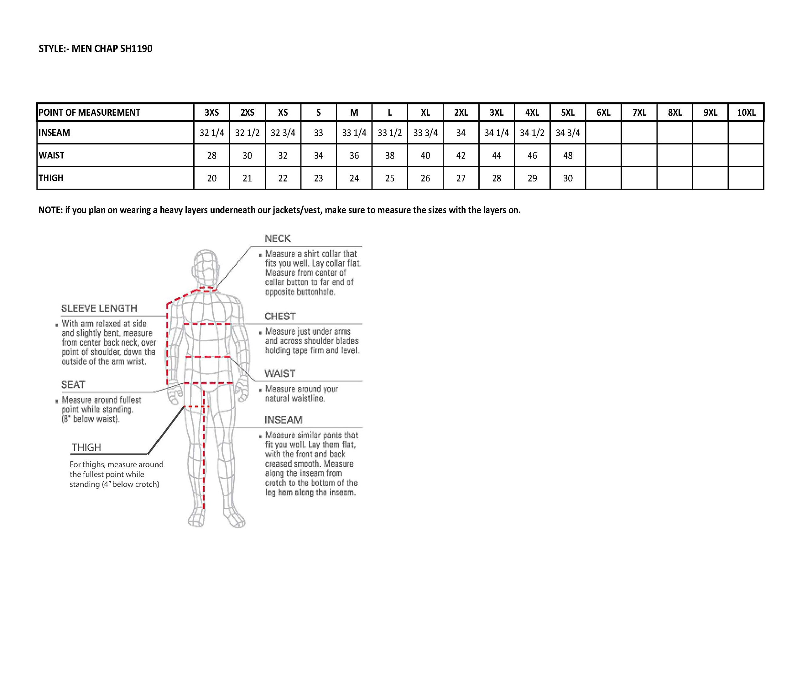 Mens Leather Chaps with Zippered Thigh Pockets (Small) Black