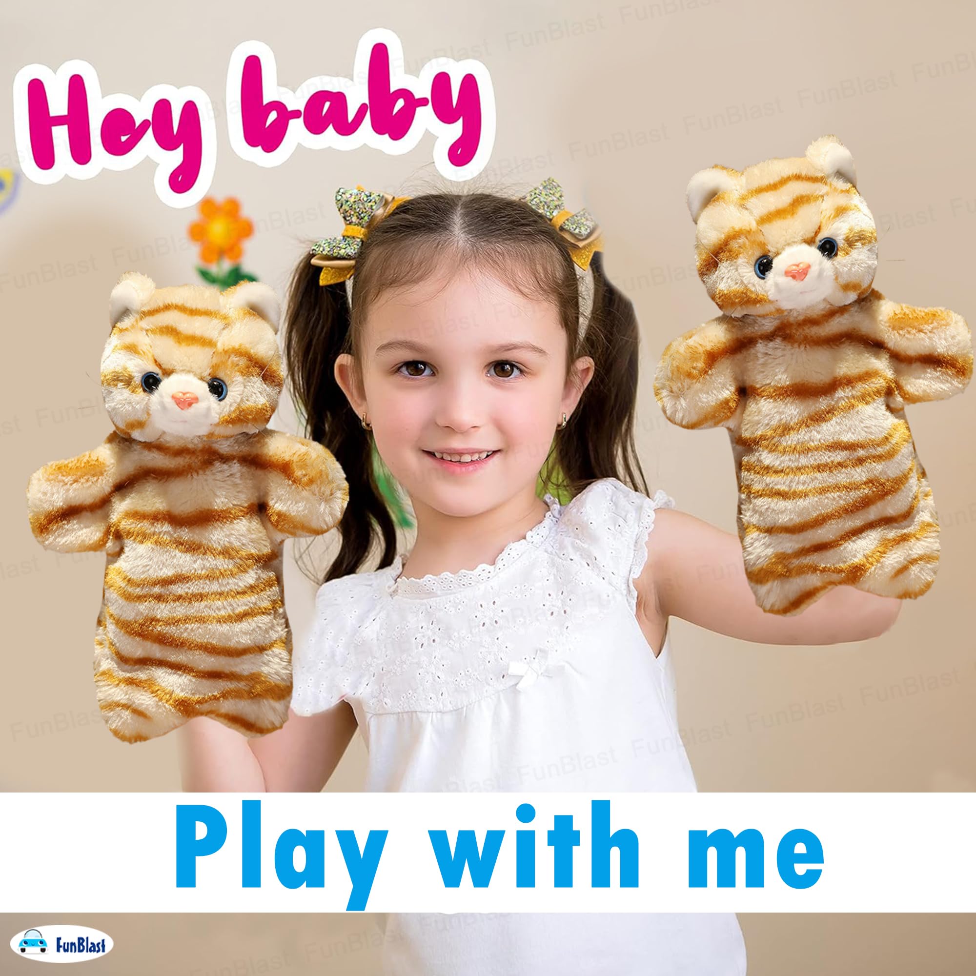 FunBlast Hand Puppets for Kids - Plush Animal Hand Puppet Toys - Soft Storytelling Puppets for Boys & Girls, Fun Learning Educational Toys for Toddlers & Children (Cat-A) 3