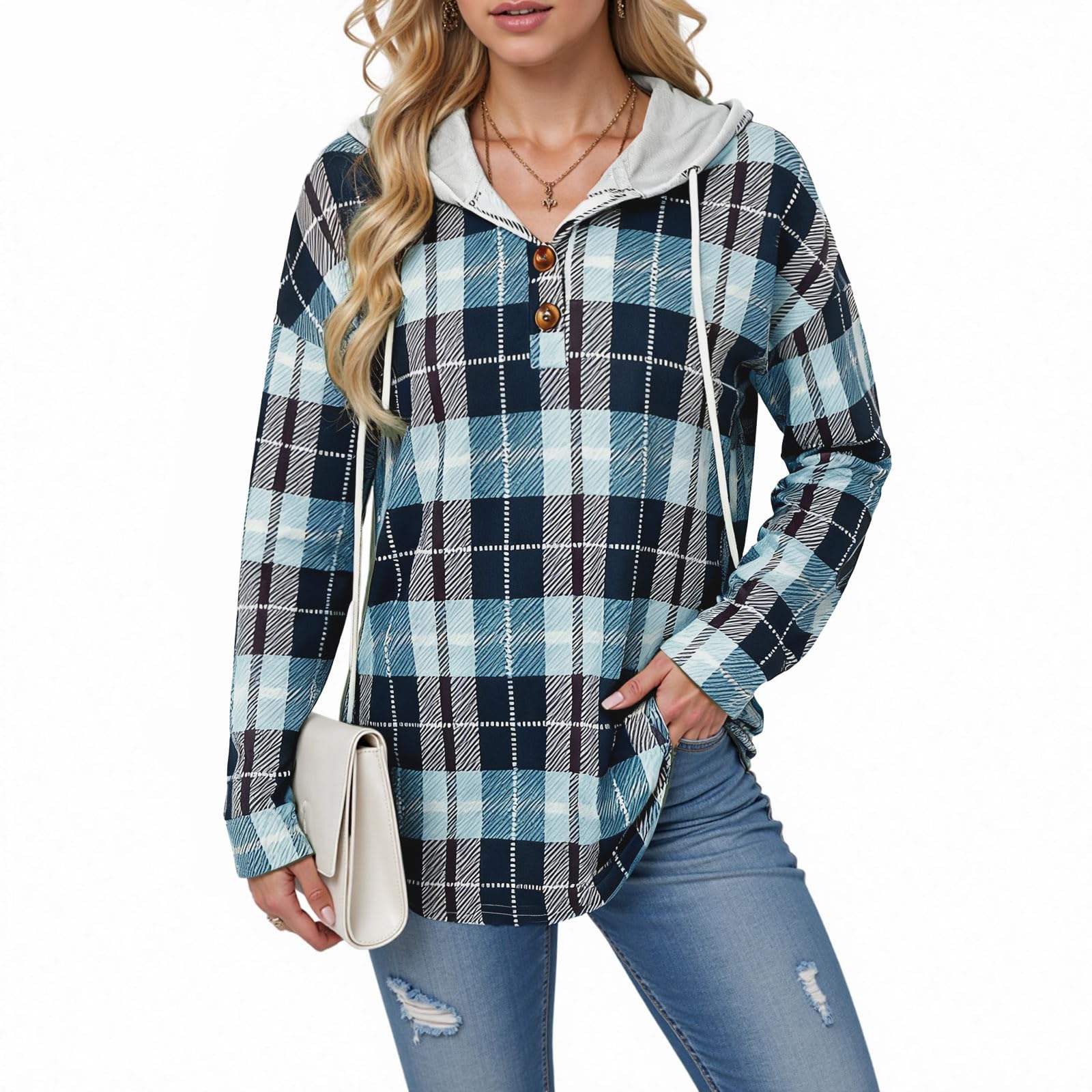 Maglie da Donna con Scollo a V e Bottoni, Felpa con Maniche Lunghe, Outfit Autunnali, vestibilità Ampia, Taglia S 3XL Top Felpe