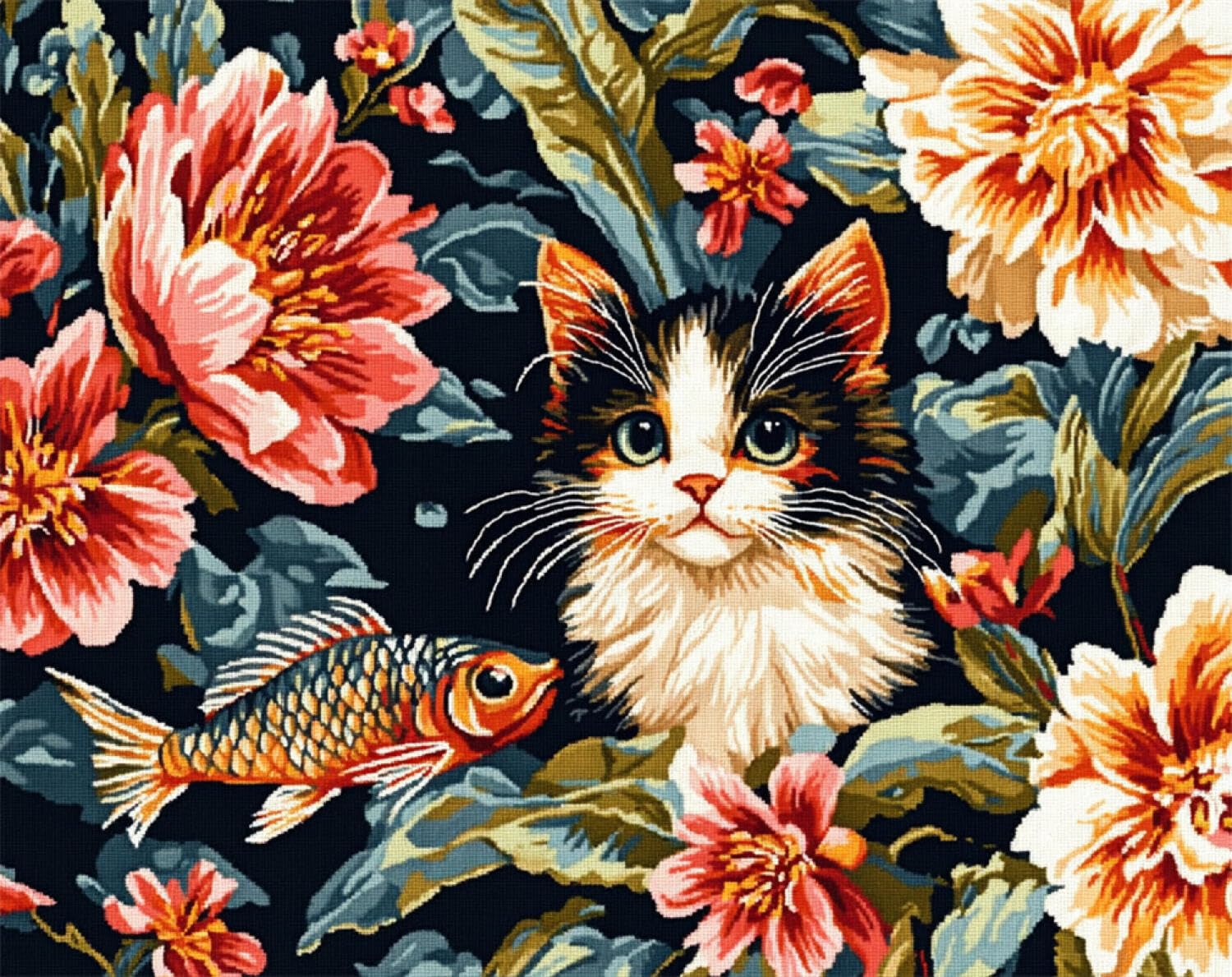 Henypt DIY Latch Hook Rug Kits Cats and Flowers 55x75cm