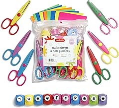 Incraftables 6pcs Decorative Pattern Edge Craft Scissors w/ 10pcs Small Paper Hole Punch Shapes & 10pcs Colorful Papers. Best for Fun DIY Scrapbooking & Crafting Projects for Kids & Adults.