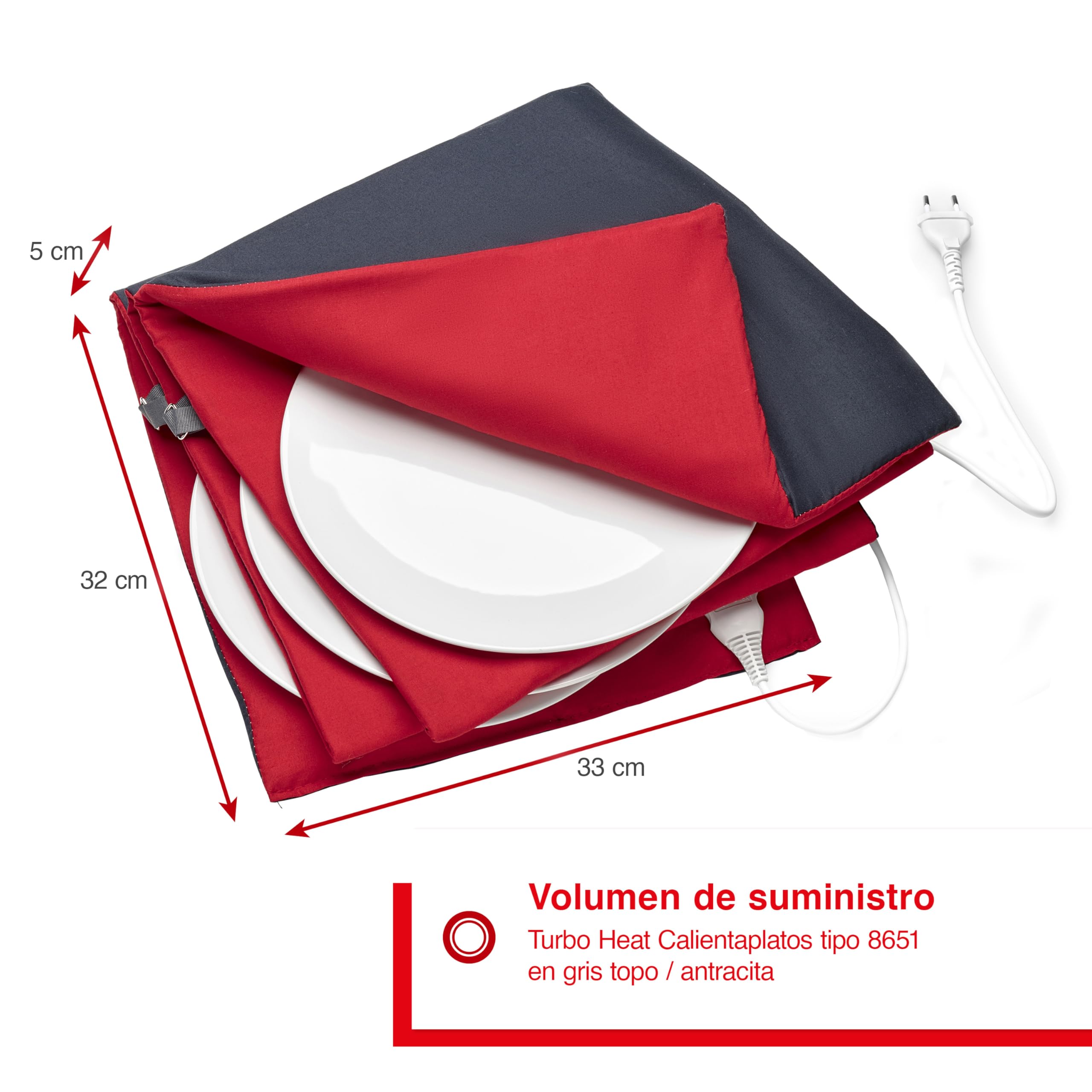 Solis Turbo Heat - Calentador de Platos (Capacidad para hasta 10 Platos, 32 cm, regulación automática del Calor, Doble Aislamiento), Color Rojo y Gris