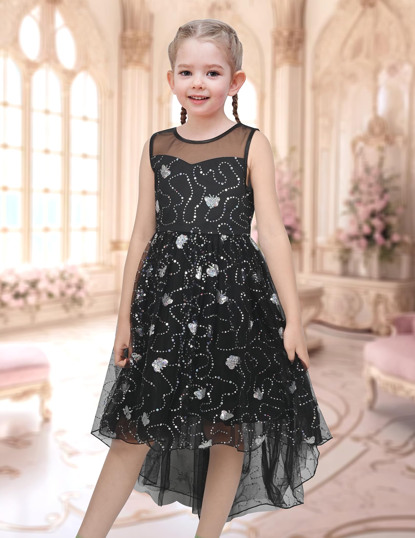Sunny Fashion Vestito Bambina Lustrino Maglia Festa Nozze Principessa Tulle 7-14 Anni