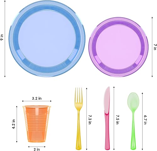 Miniatura 3 de El paquete combinado de 360 piezas de neón incluye 60 platos de neón de 9 pulgadas  60 platos de fiesta de plástico de 7 pulgadas  60 vasos de neón