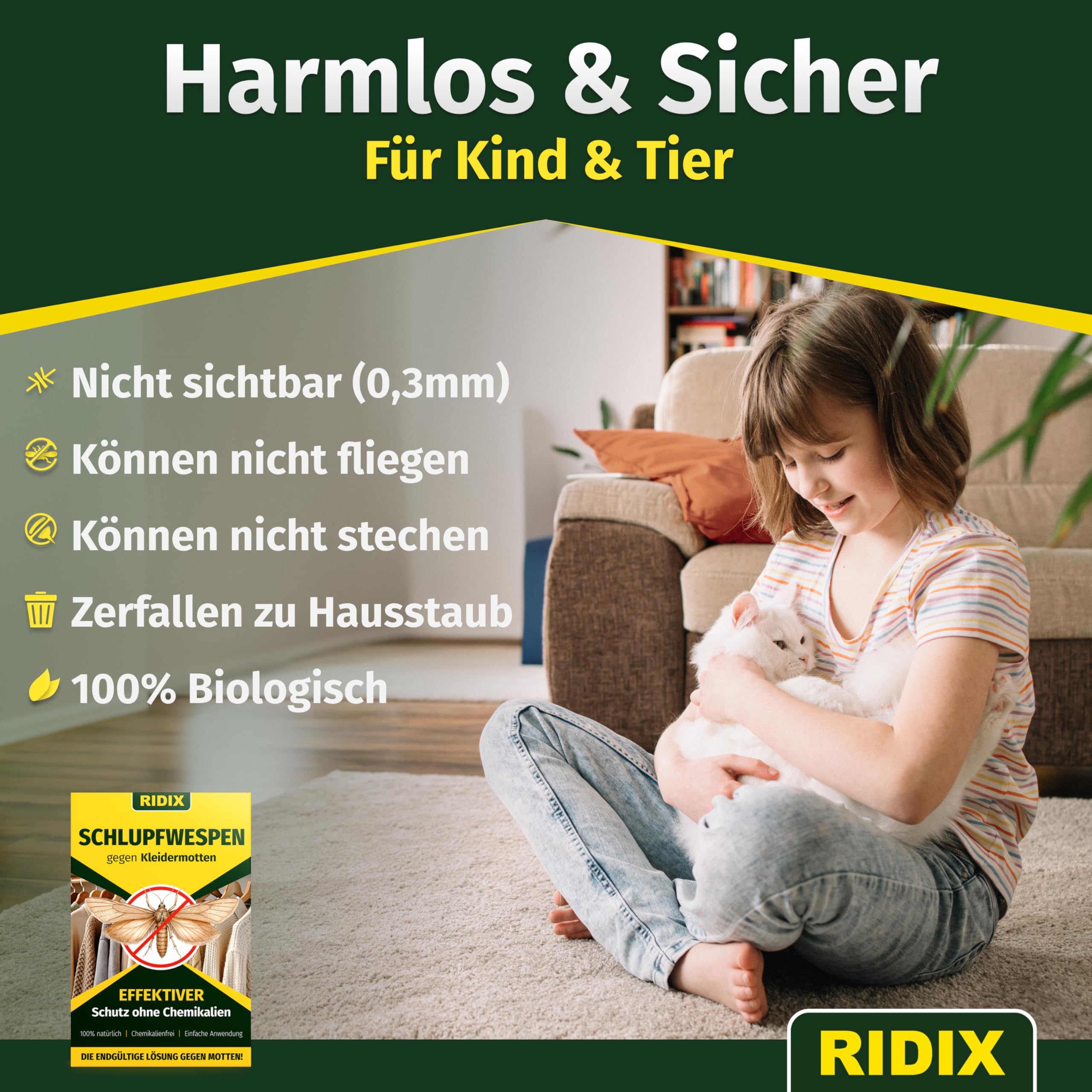 Schlupfwespen gegen Kleidermotten [1 Lieferung mit 6 Karten] - Schlupfwespen gegen Motten als biologische Lösung frei von Chemie - Schlupfwespen Kleidermotten