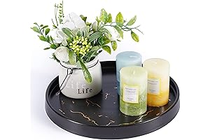 Decorative Ceramic Serving Tray Black with Marble Finish
