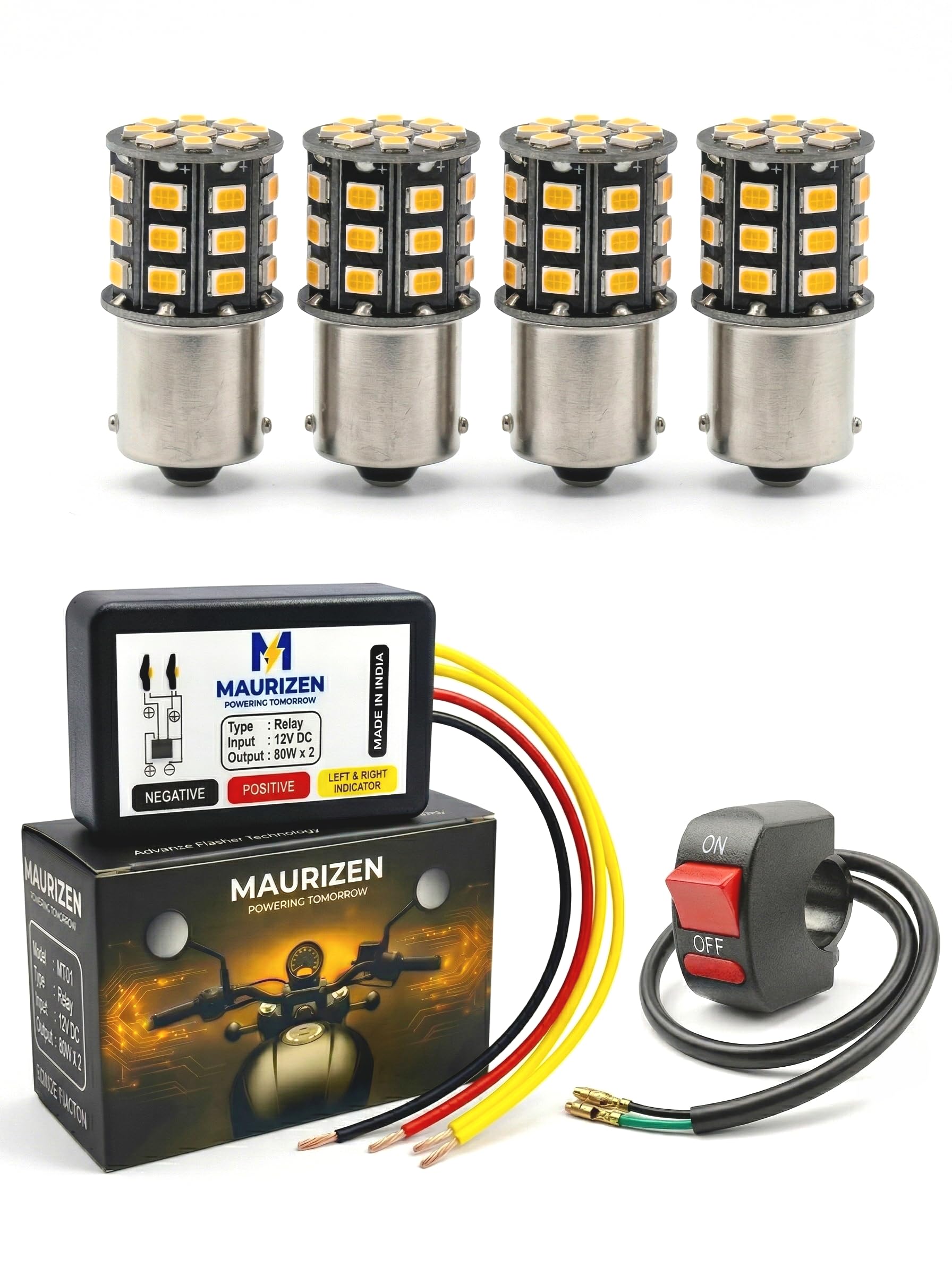 MAURIZEN Universal Hazard Flasher with 4 LED Indicator Bulb with ON/OFF Switch for all Bike/Scooty | 22 Customizable Flashing Pattern | Waterproof Design-image-18