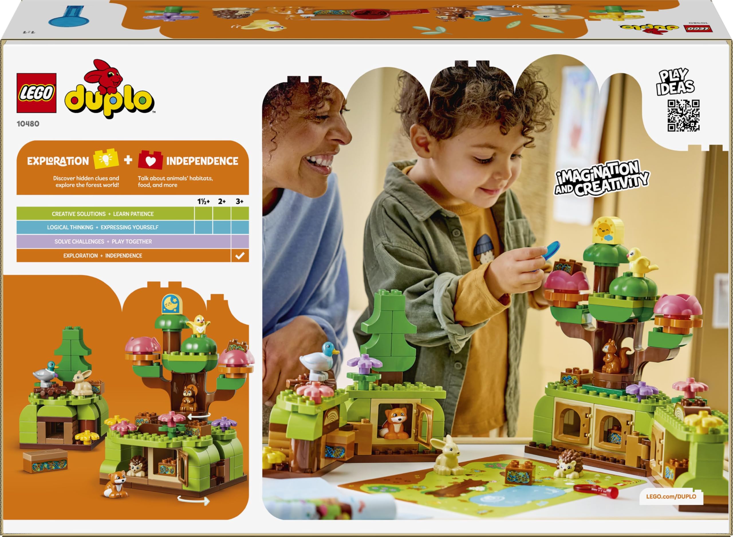 LEGO Duplo Découverte de la Forêt avec des Animaux Sauvages - Jeu Éducatif pour Tout-Petits - Jouet Montessori - Figurines d'animaux, Arbres & Tapis de Jeu - Cadeau pour Fille ou Garçon 3 Ans 10480
