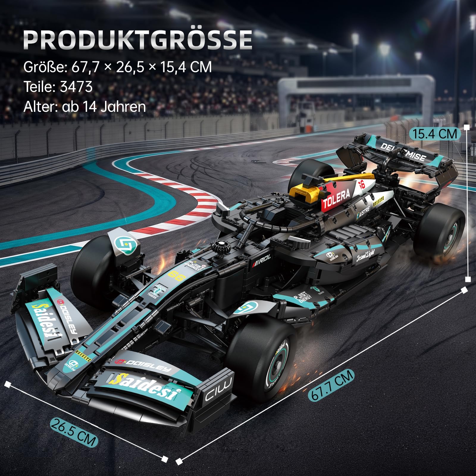 Reobrix 11040 F1 Rennwagen Klemmbausteine Set im Maßstab 1:8Formula Racing Bausteinset (3473 Teile)