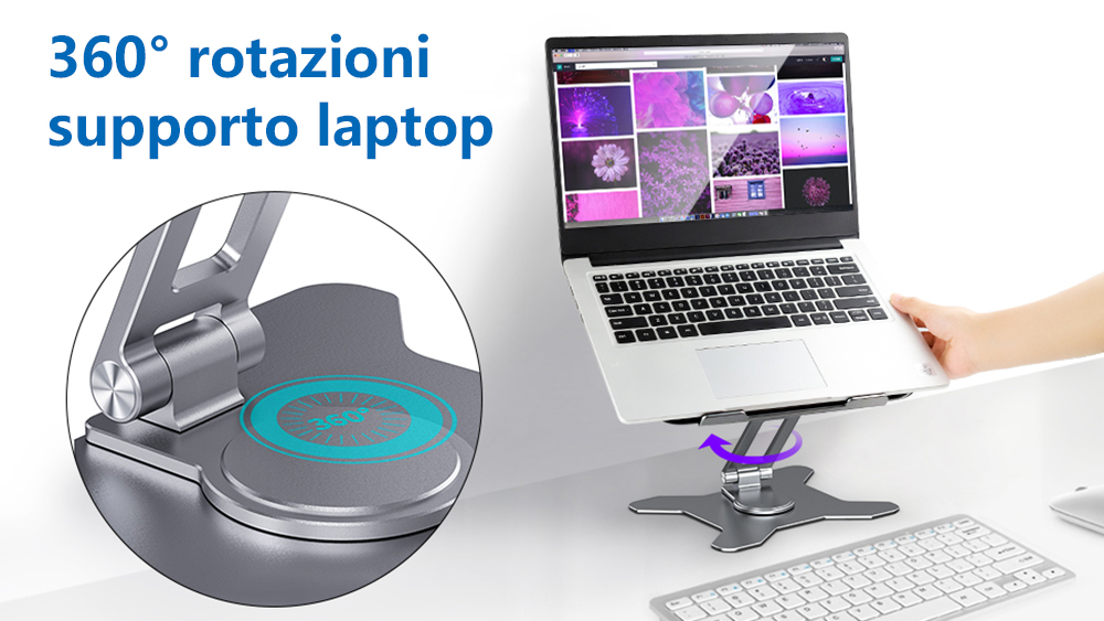 Supporto Laptop Girevole Teskyer - Regolabile In Altezza E Angolo, Per 9-14 Pollici - Foto 6